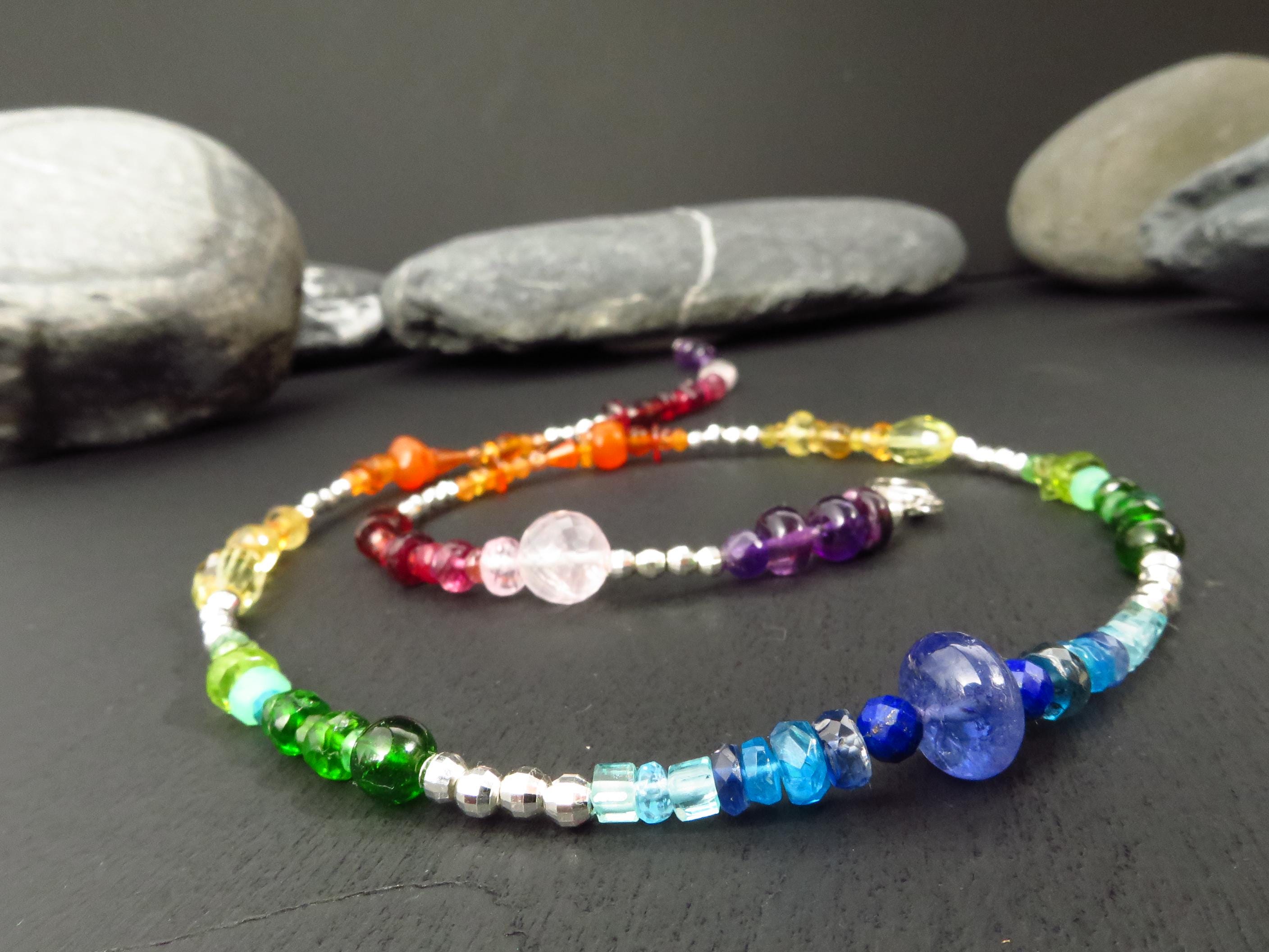 Chakra Regenbogen Tansanit Kette Silber Edelstein
