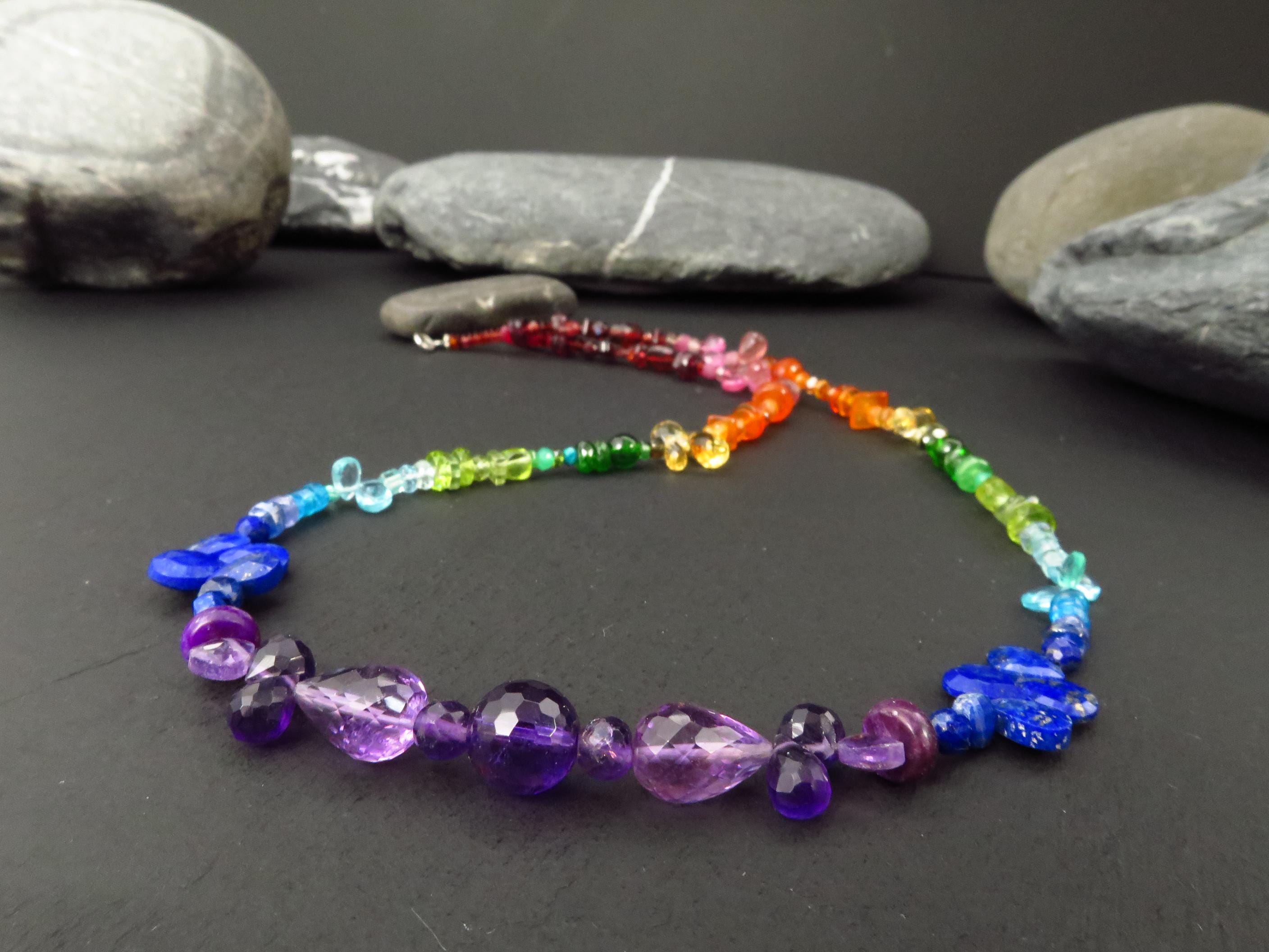 Chakra Spektral bunte Kette Silber 47cm Amethyst