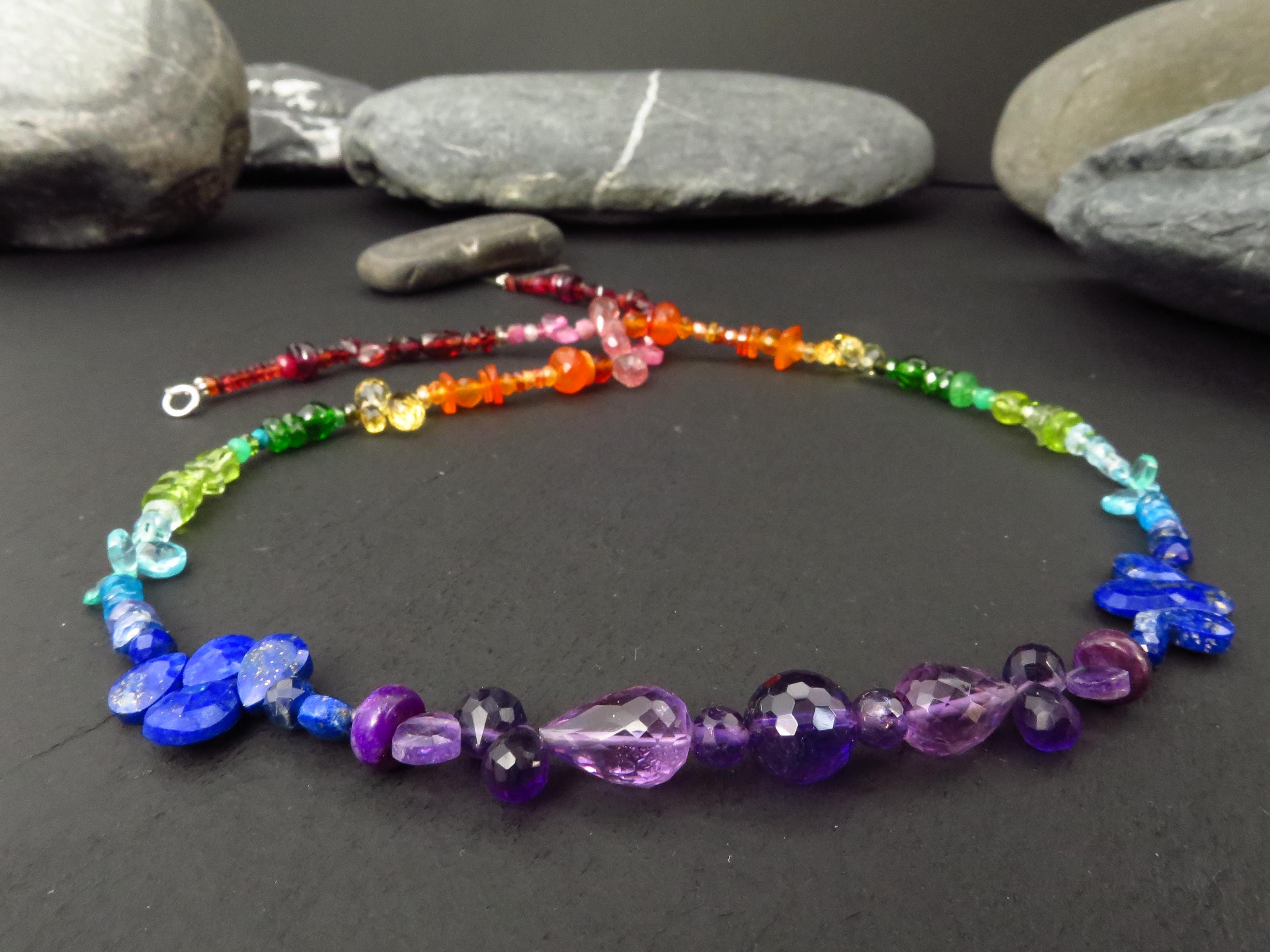 Chakra Spektral bunte Kette Silber 47cm Amethyst
