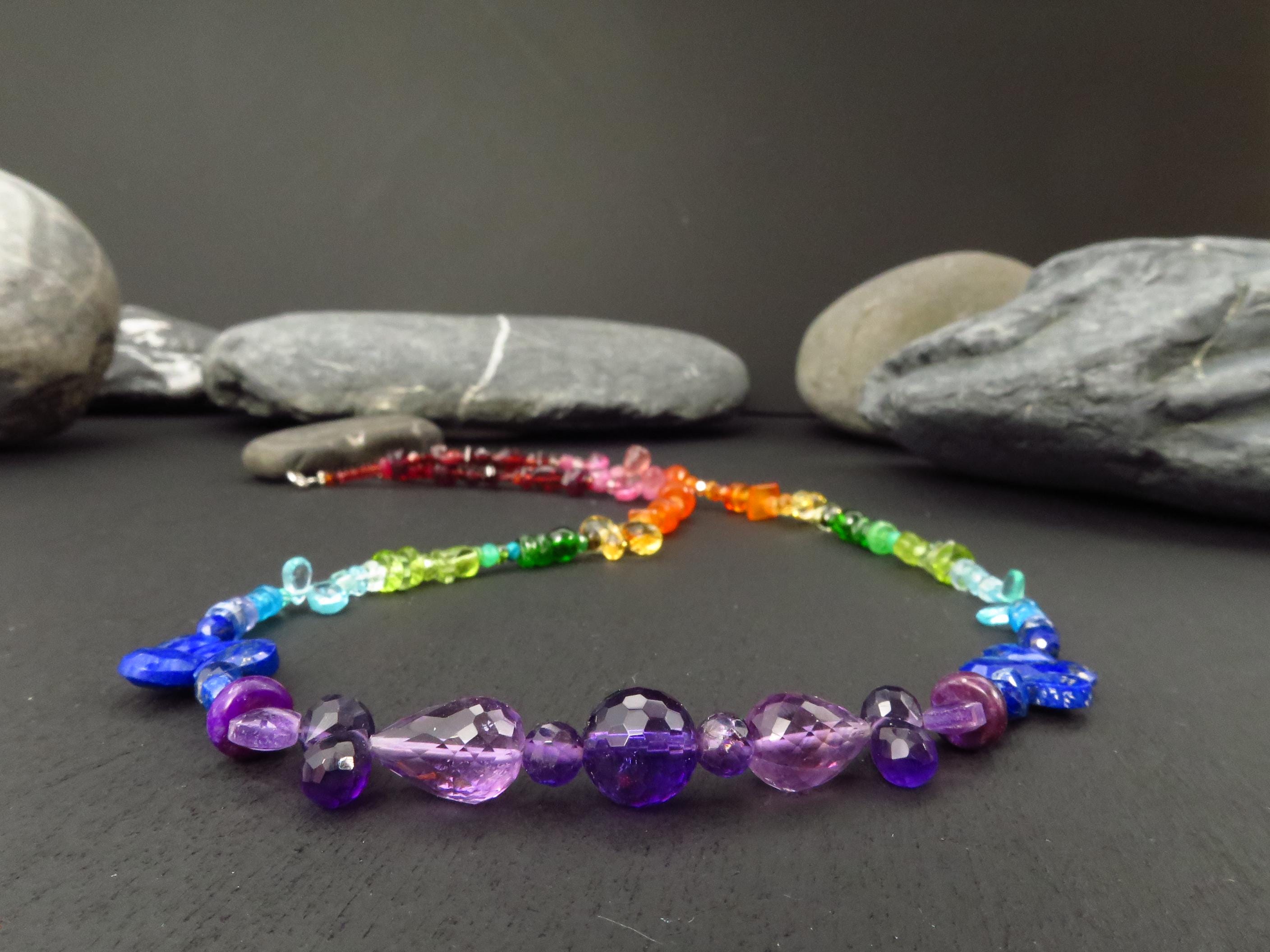 Chakra Spektral bunte Kette Silber 47cm Amethyst