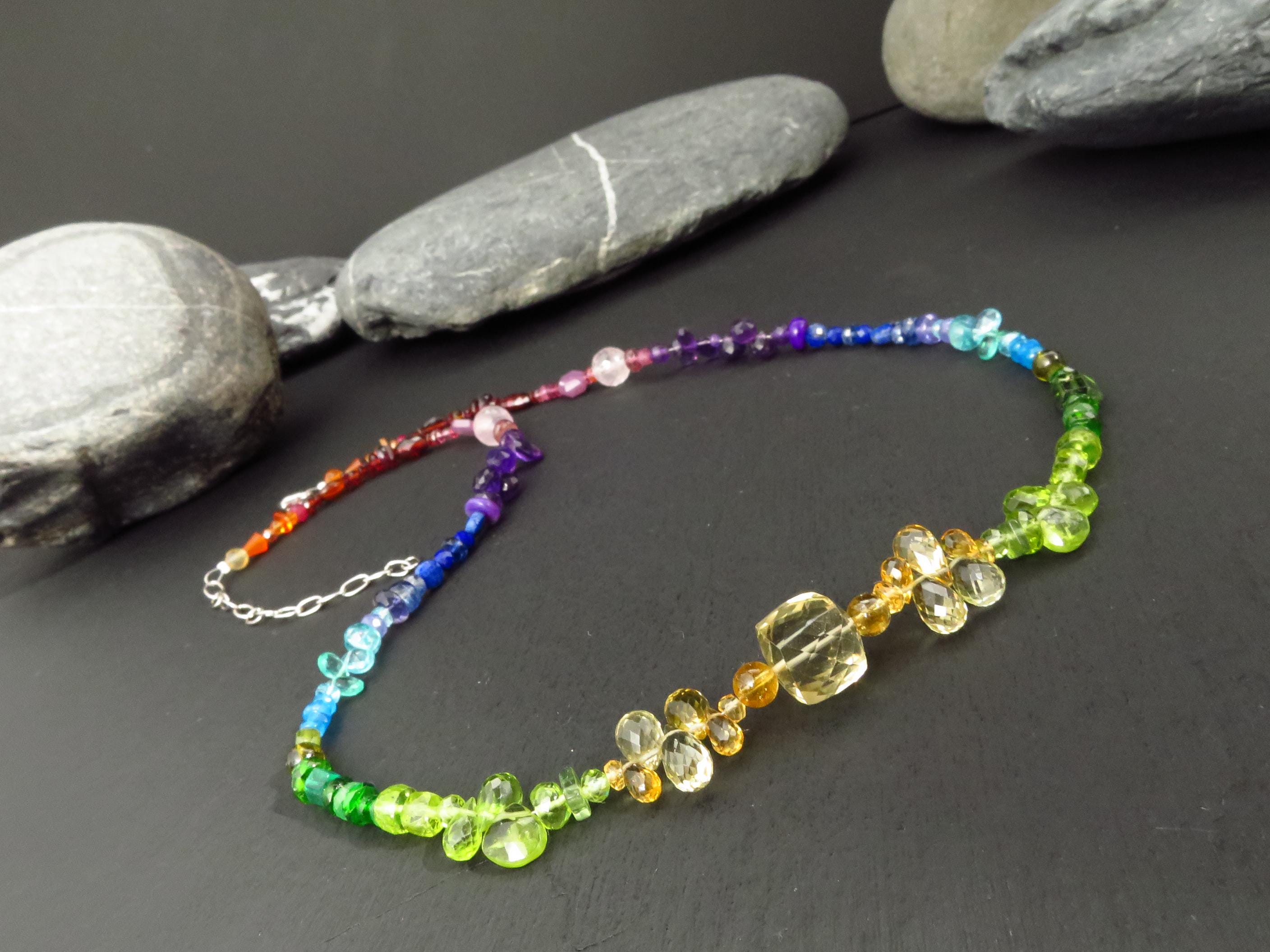 Chakra Spektral bunte Kette Silber 50cm +5cm Citrin