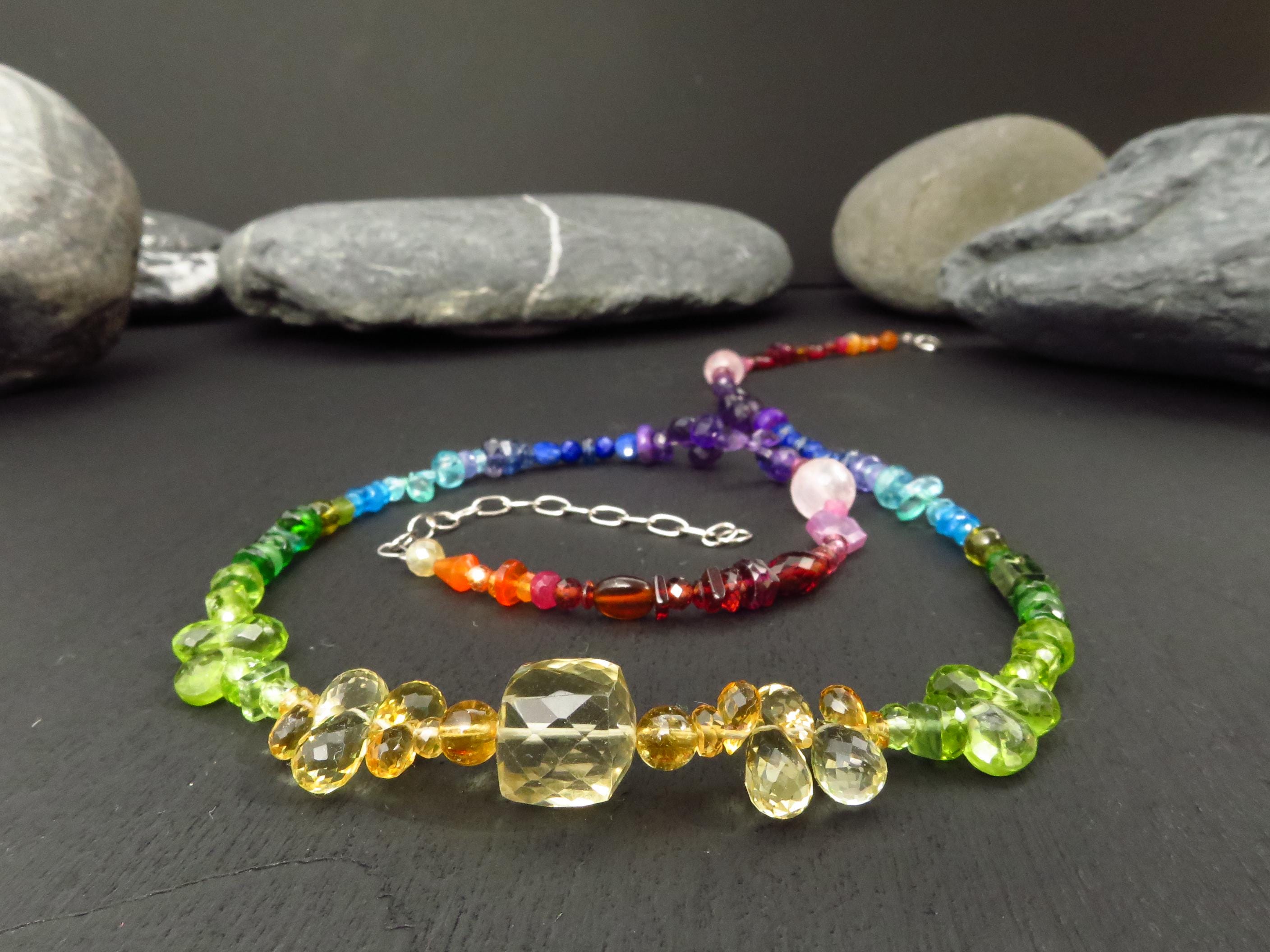 Chakra Spektral bunte Kette Silber 50cm +5cm Citrin