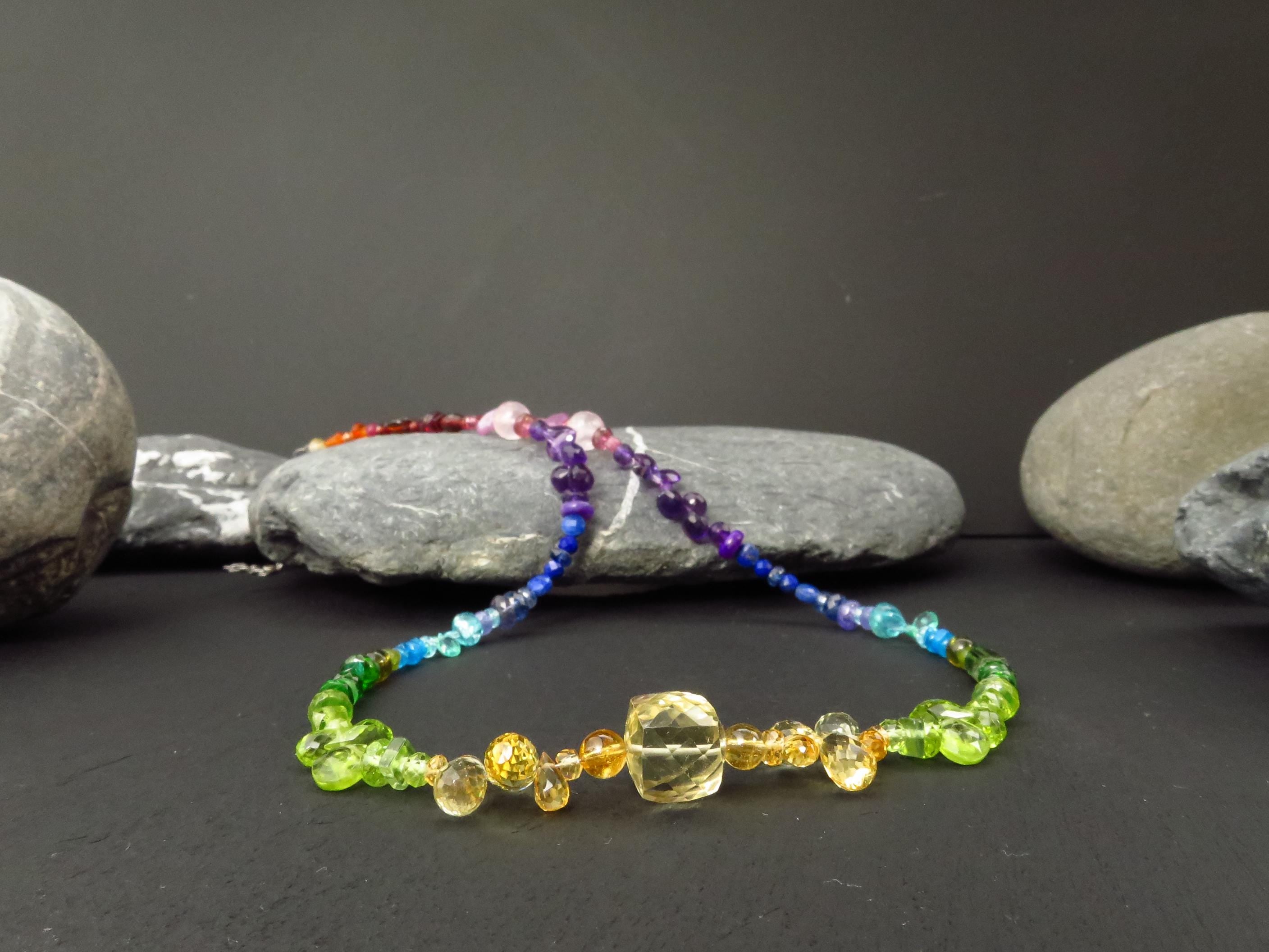 Chakra Spektral bunte Kette Silber 50cm +5cm Citrin