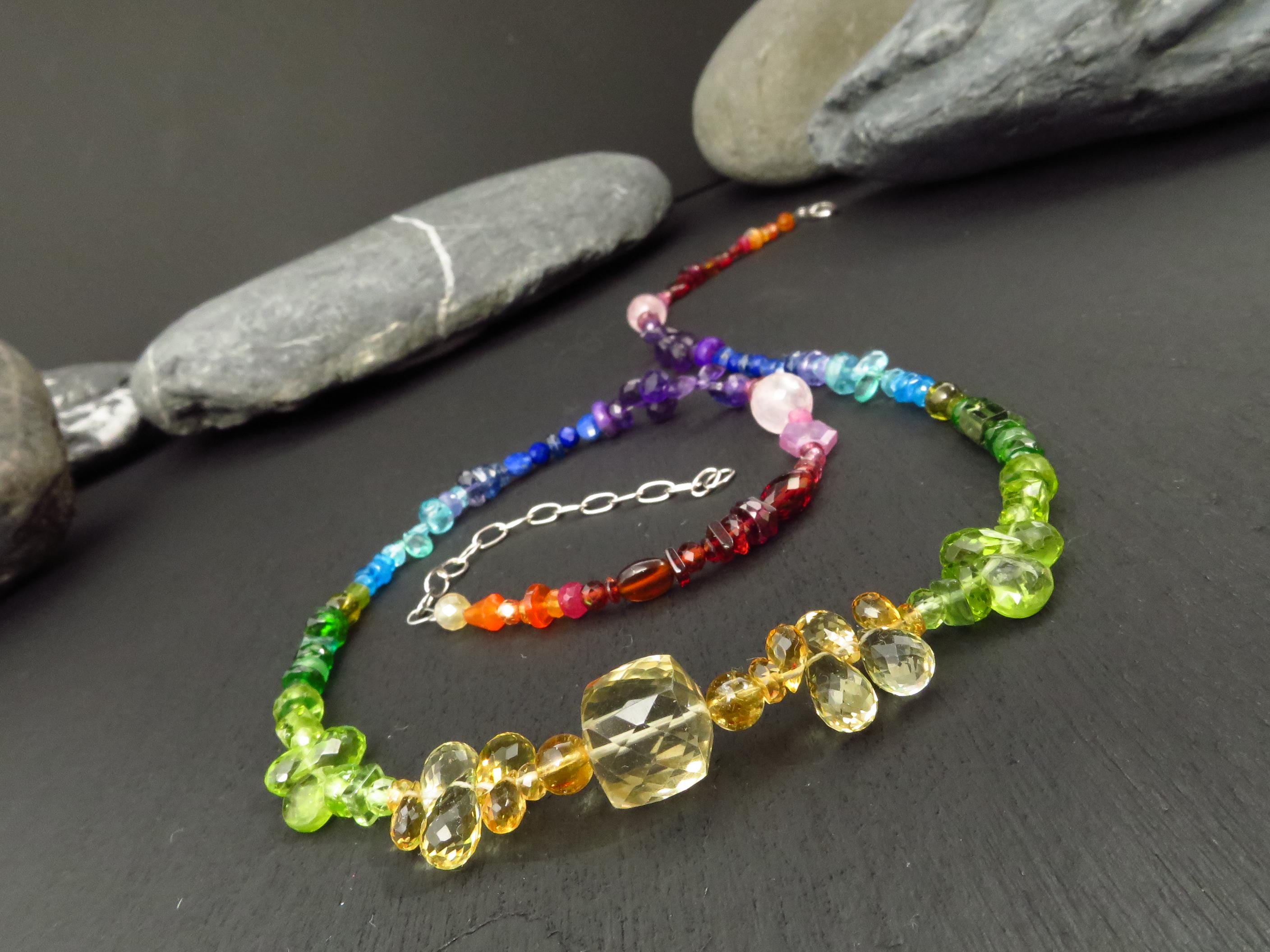 Chakra Spektral bunte Kette Silber 50cm +5cm Citrin