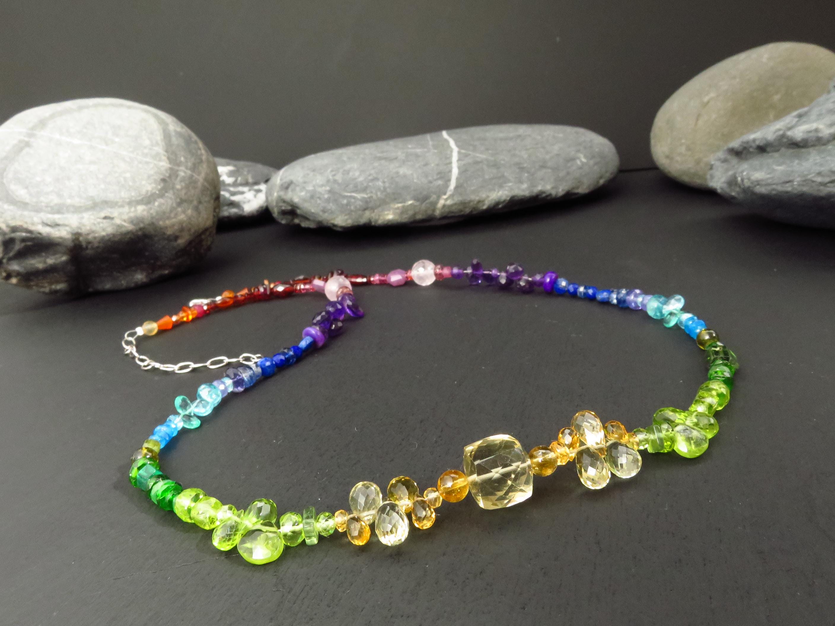 Chakra Spektral bunte Kette Silber 50cm +5cm Citrin