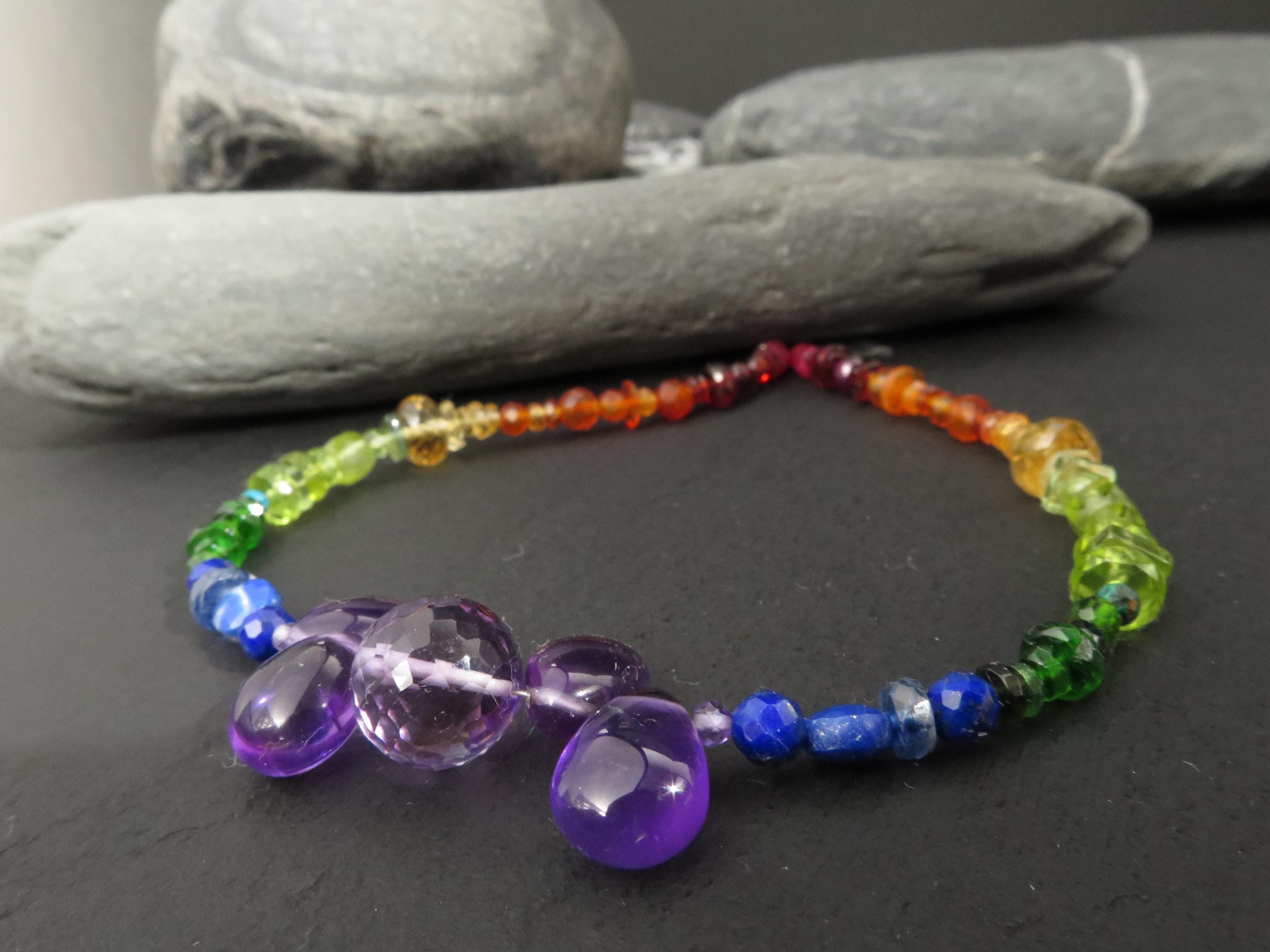 Chakra Regenbogen Amethyst Edelstein Armband Silber