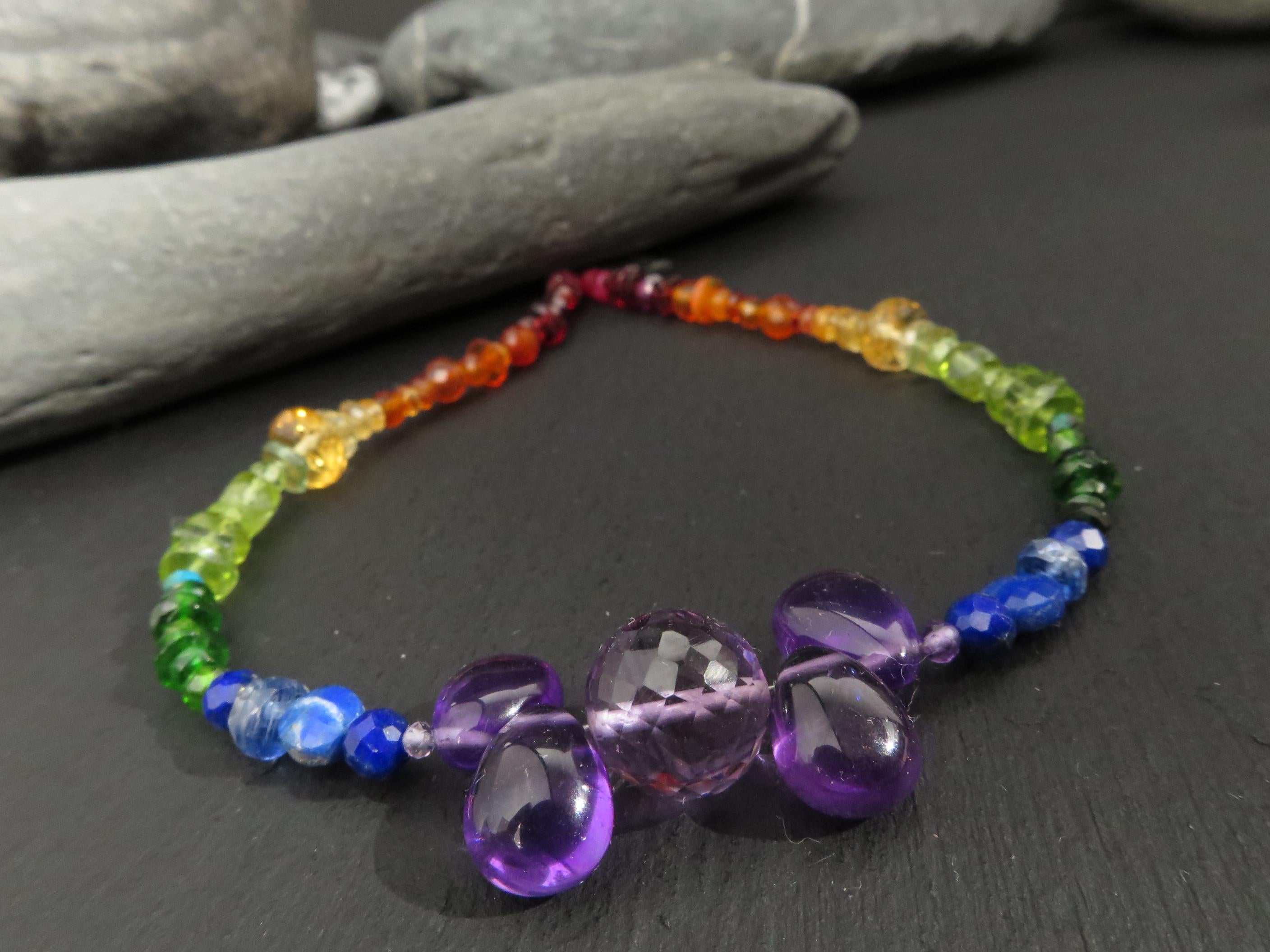 Chakra Regenbogen Amethyst Edelstein Armband Silber