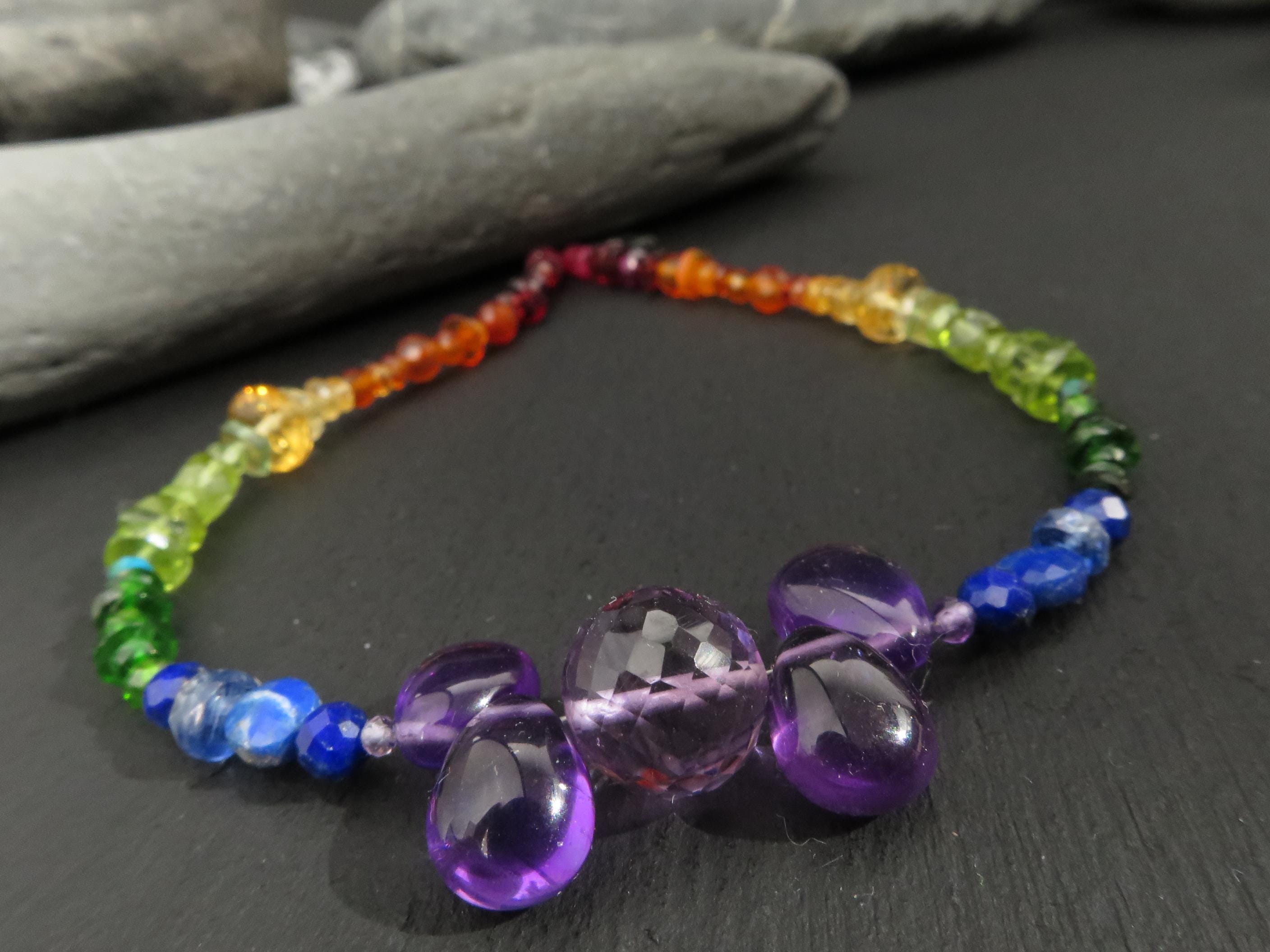 Chakra Regenbogen Amethyst Edelstein Armband Silber