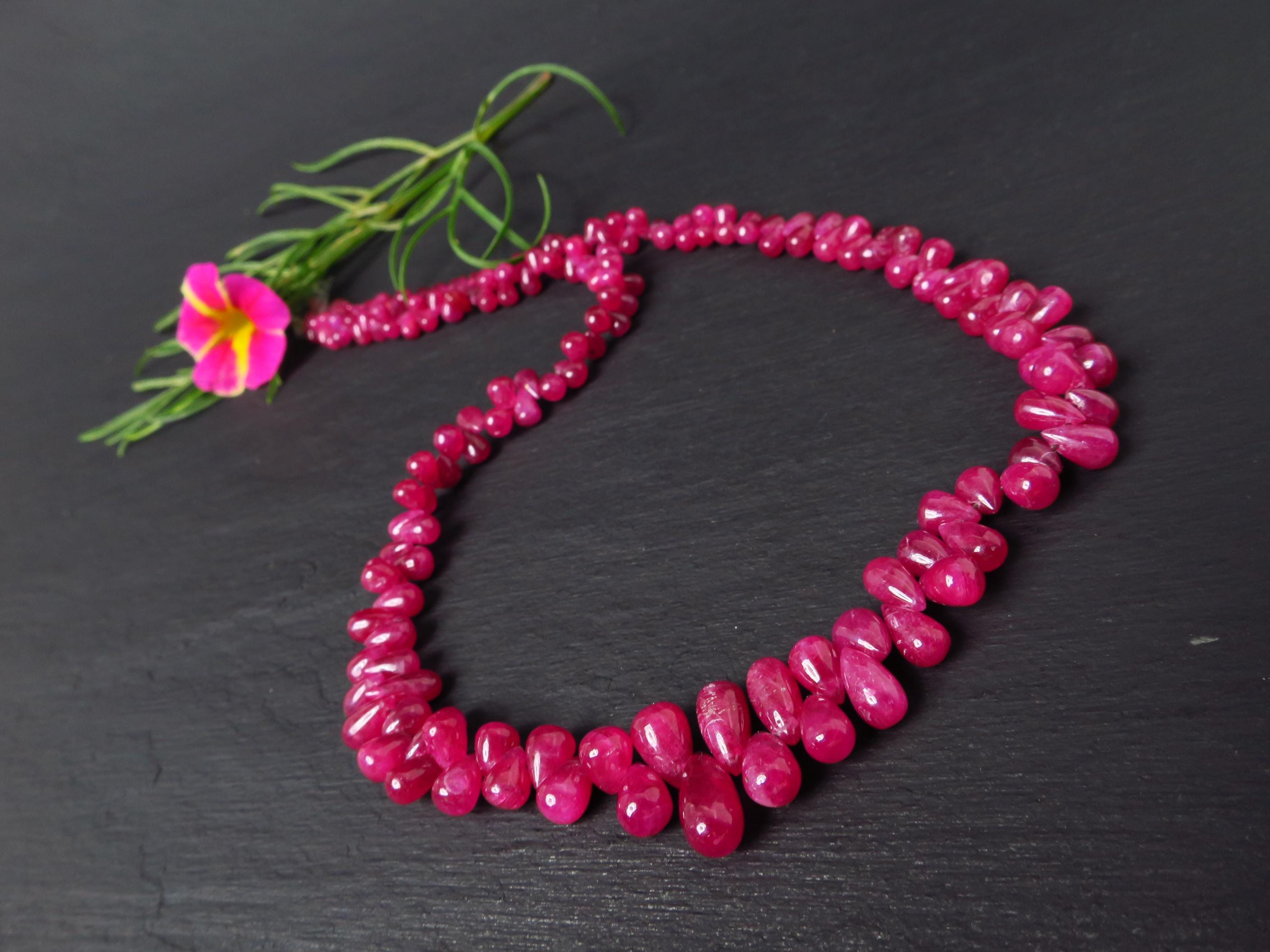 Rubin Tropfenkette rot 48cm Natur Edelstein Gold