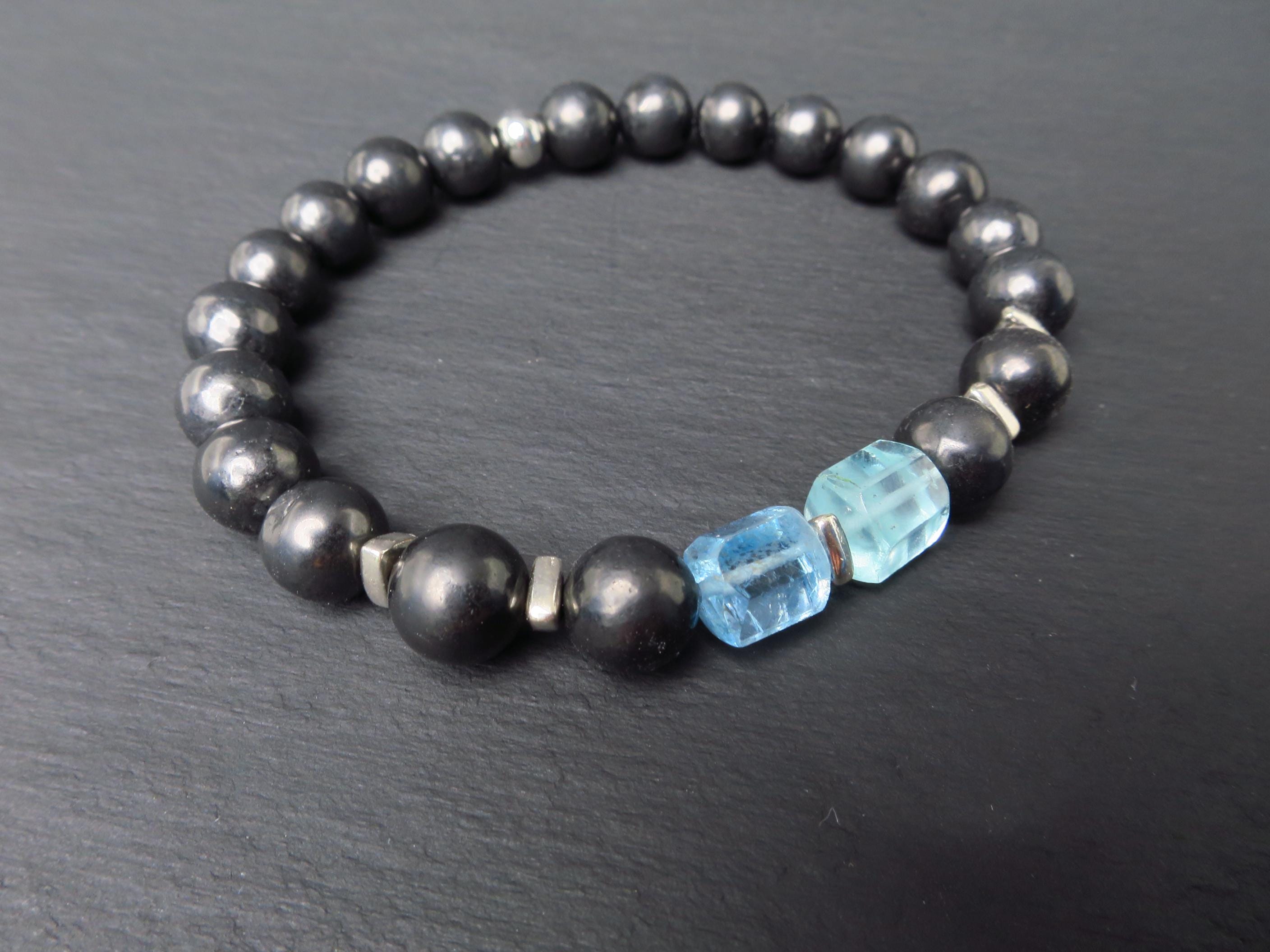Edelstein Armband für Herren mit Schungit und Aquamarin