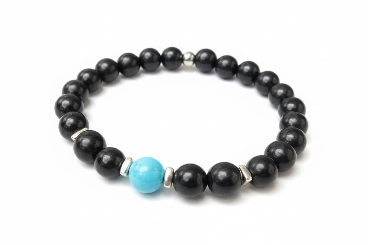 Edelstein Armband für Herren mit Schungit und Türkis