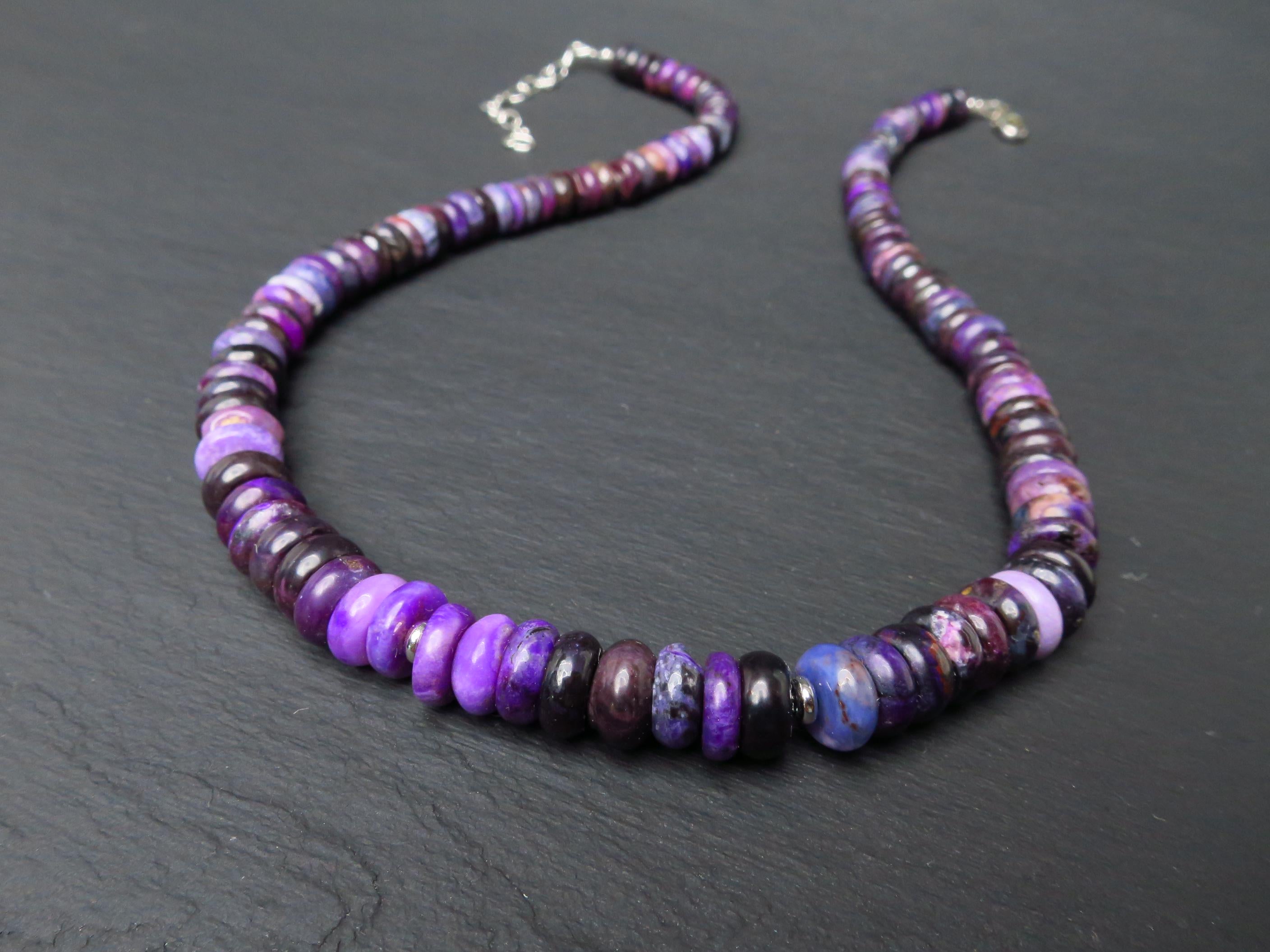 Sugilith Kette Silber lila 45,5cm echte Edelsteinkette
