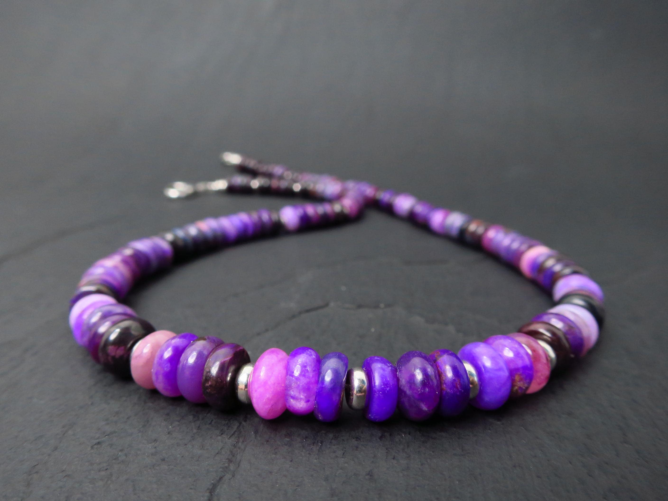 Sugilith Kette Silber 48,5cm AAA Edelsteinkette