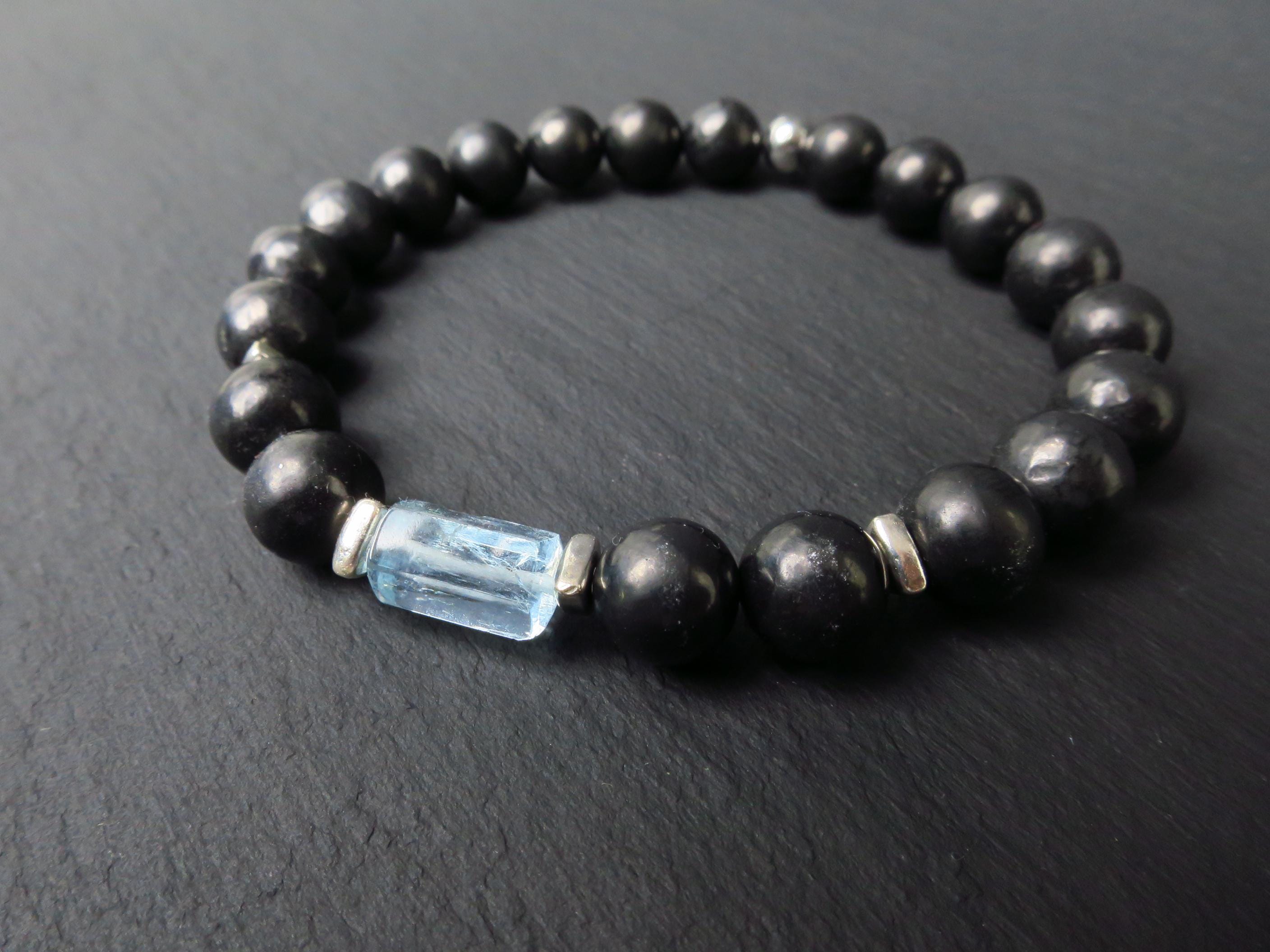 Aquamarin Armband mit Schungit Beads für Männer und Frauen