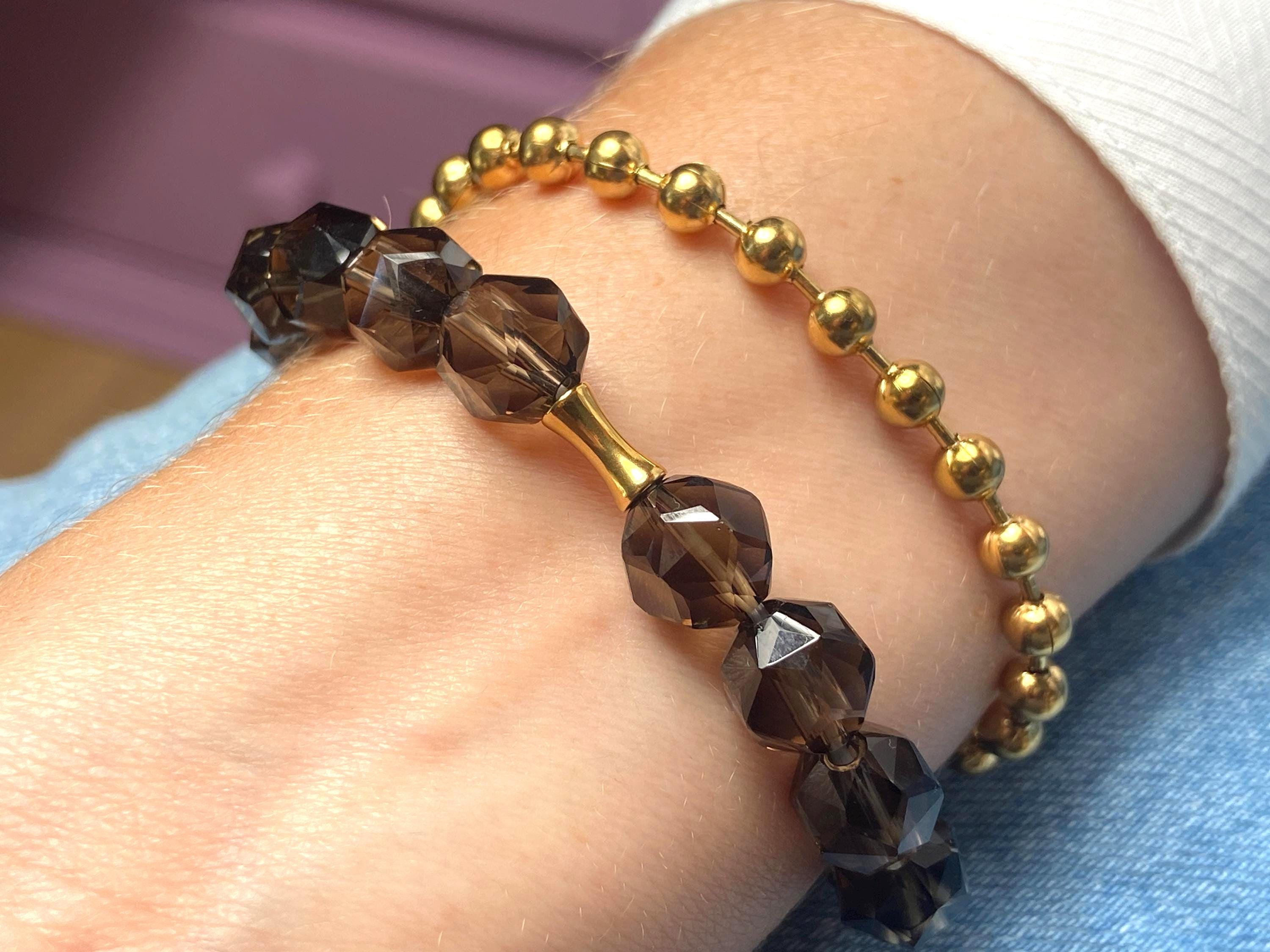 Rauchquarz Armband in braun und gold Edelstein Stacking Bracelet