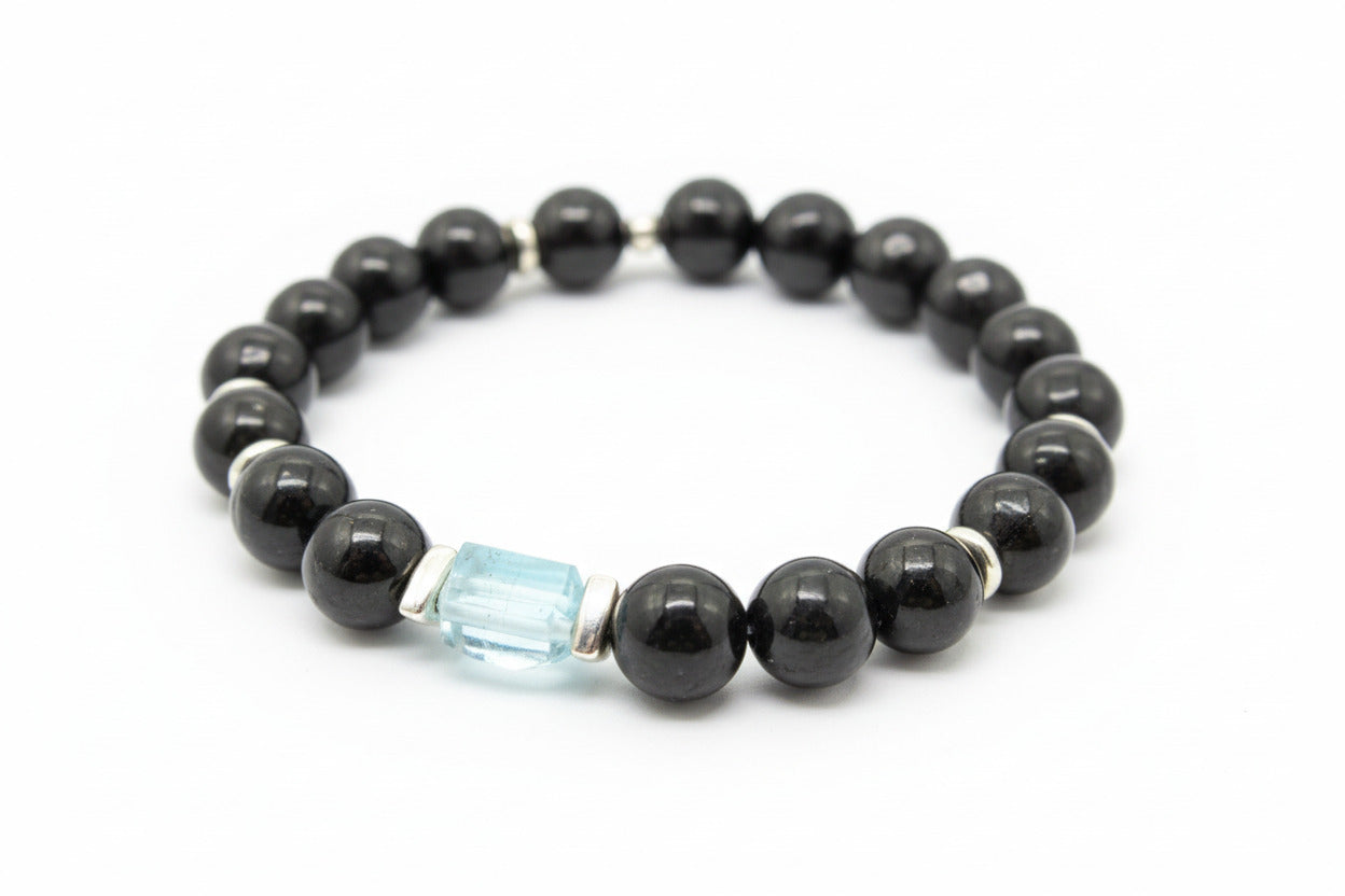 Edelstein Armband für Herren mit Schungit und Aquamarin