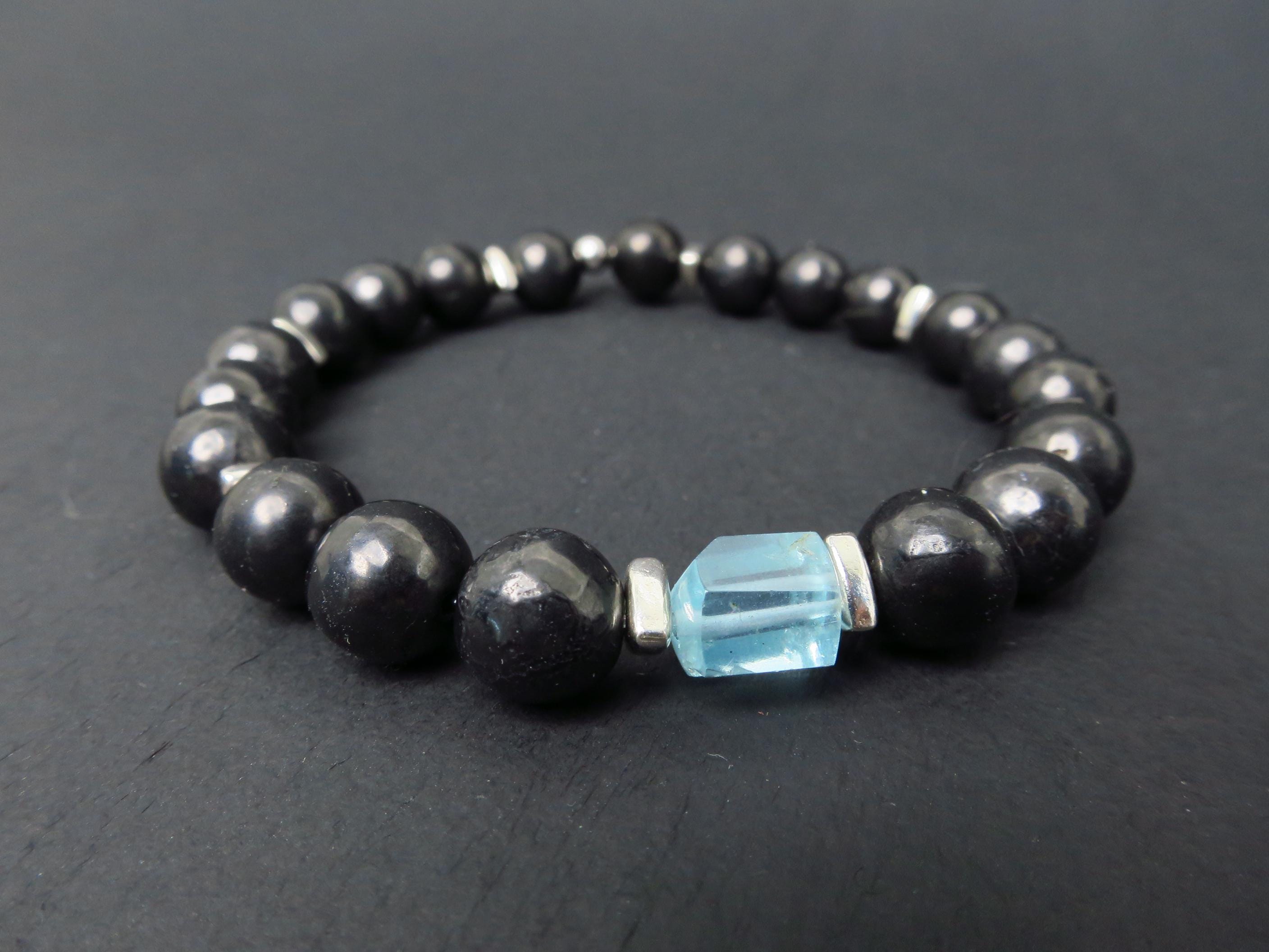 Edelstein Armband für Herren mit Schungit und Aquamarin