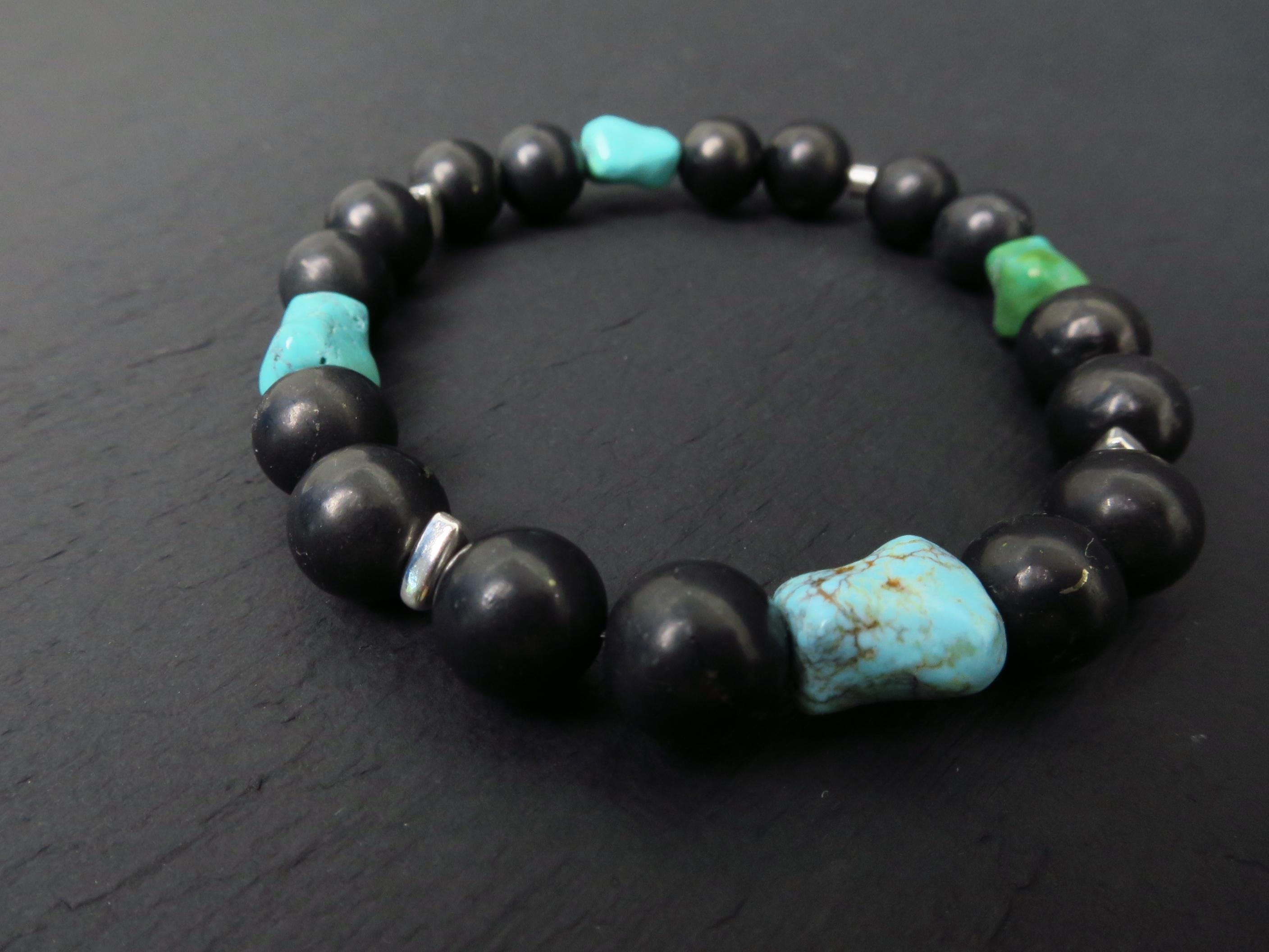 Edelstein Armband für Herren mit Schungit und Türkis