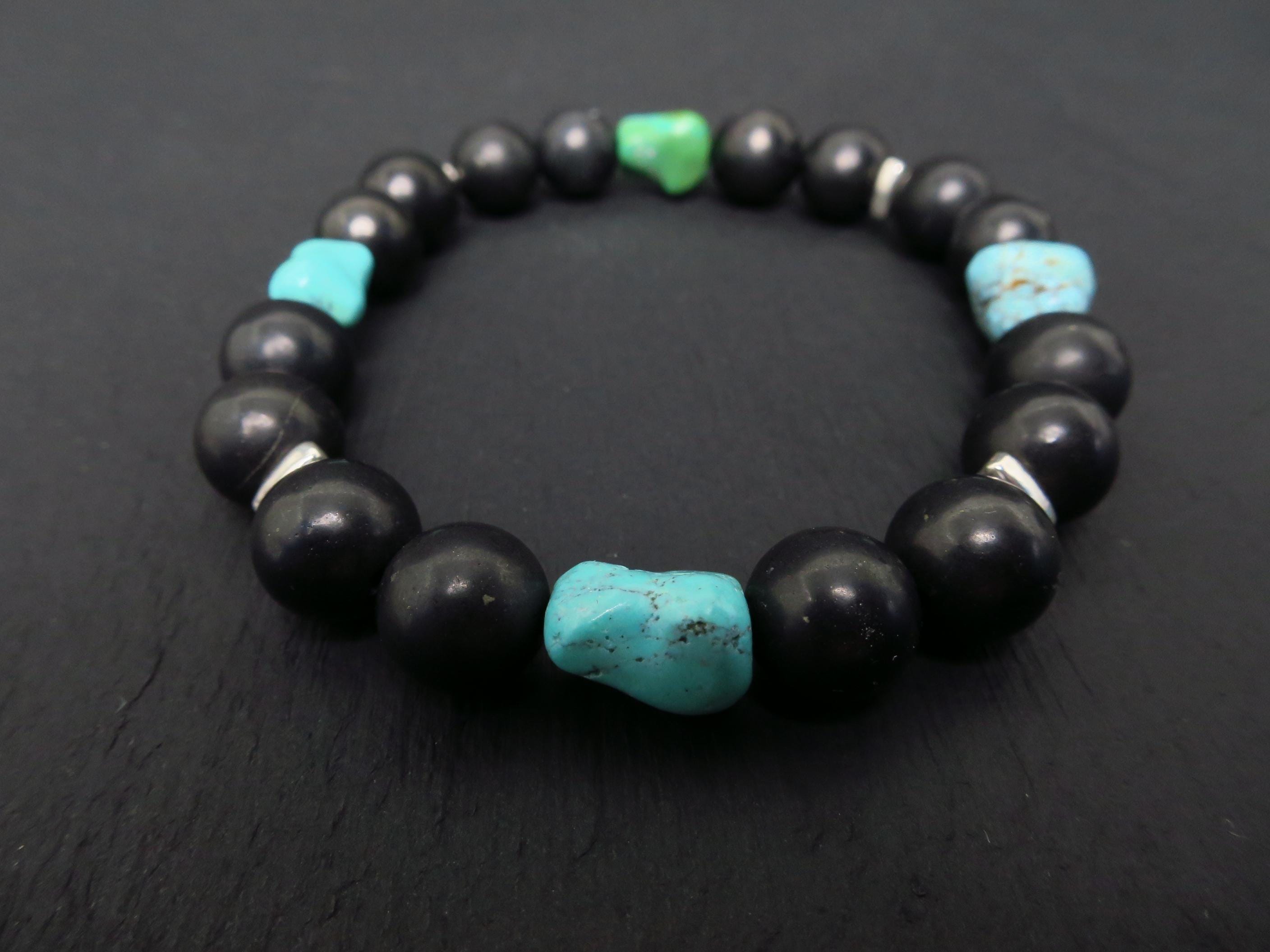 Edelstein Armband für Herren mit Schungit und Türkis