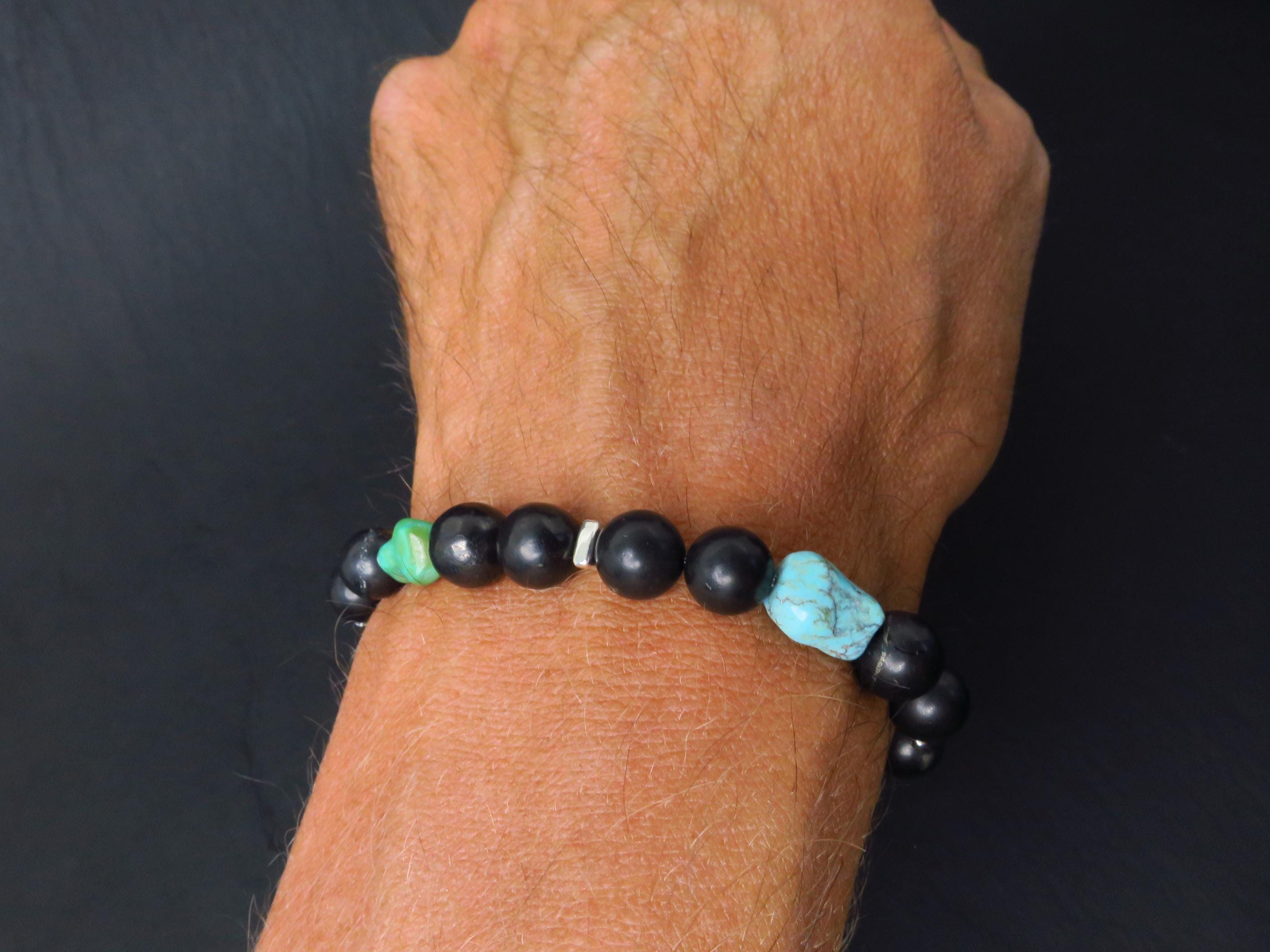 Edelstein Armband für Herren mit Schungit und Türkis