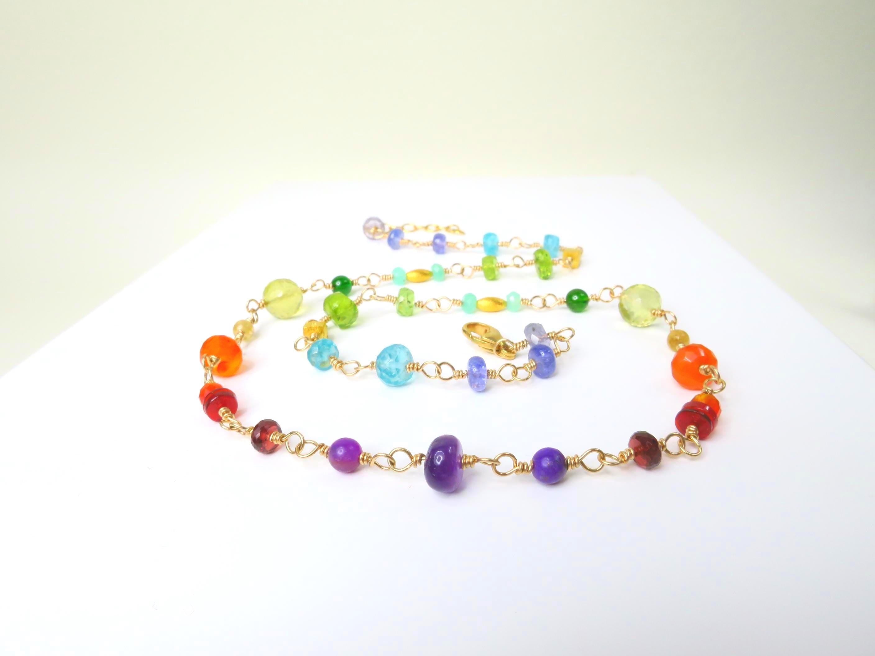 Rosenkranz Kette mit bunten Edelsteinen Gold filled Rosary Halskette AAA Qualität