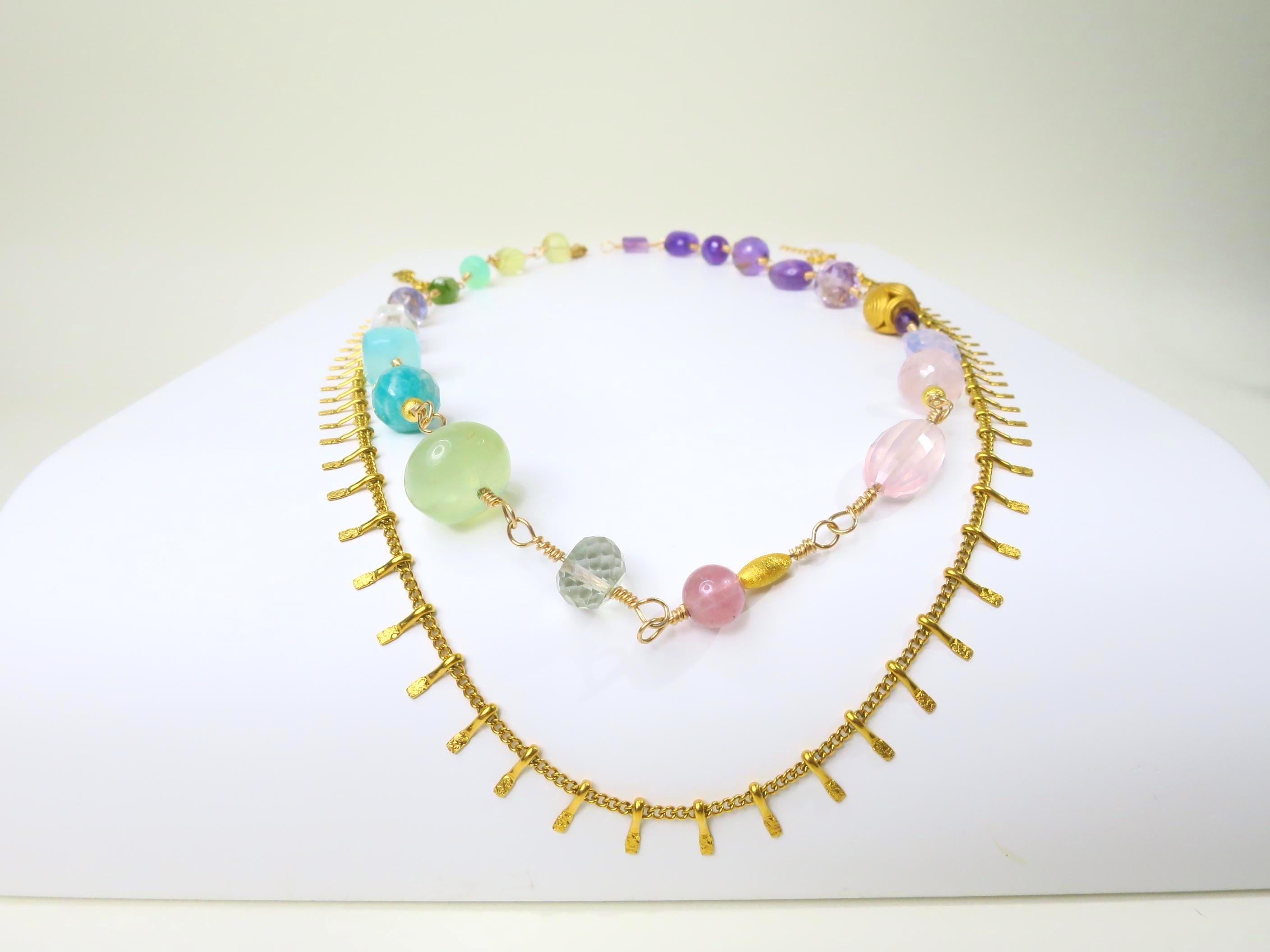 Rosenkranz Kette mit bunten Edelsteinen Gold filled Rosary Halskette AAA Qualität