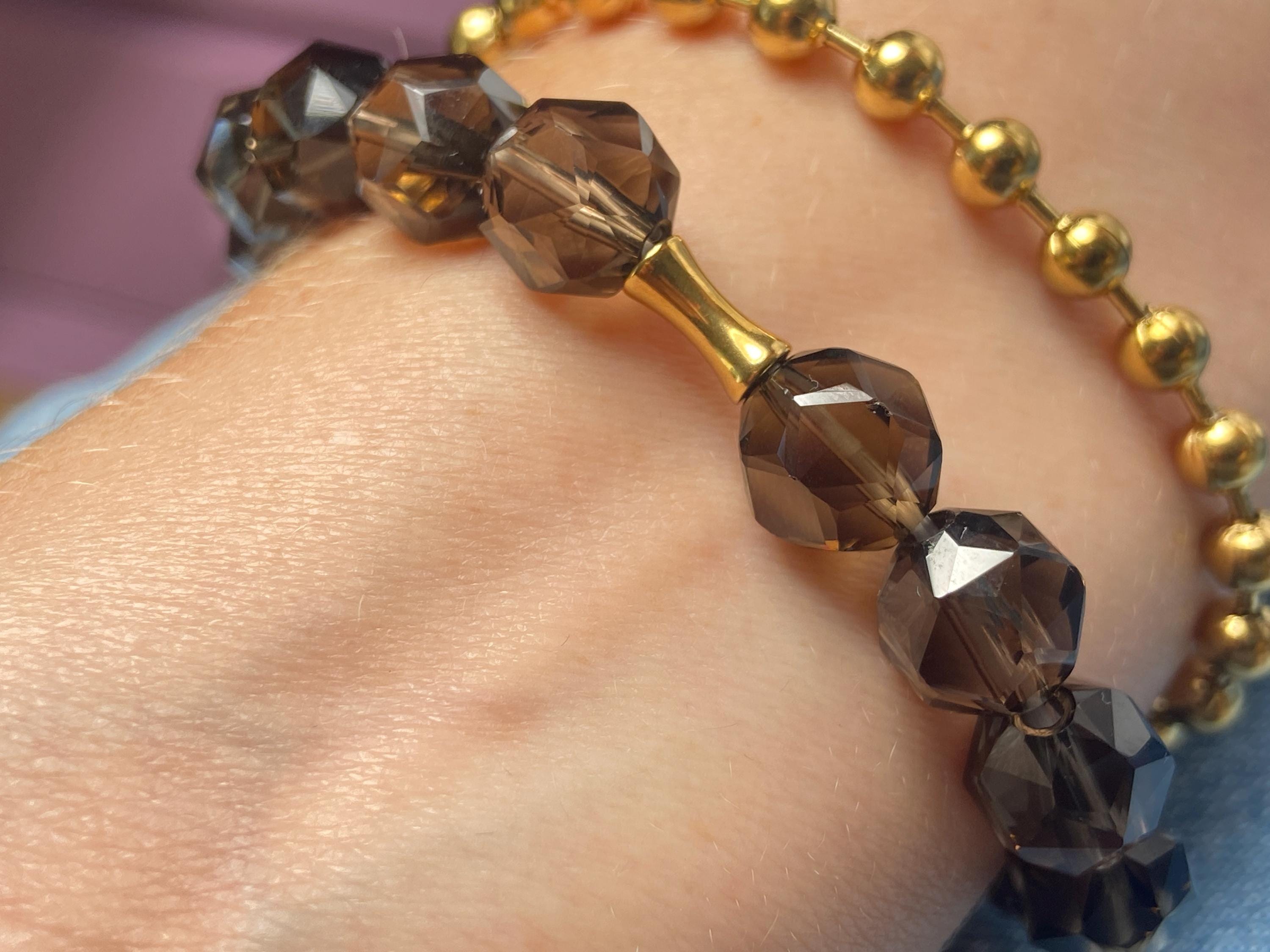 Rauchquarz Armband in braun und gold Edelstein Stacking Bracelet