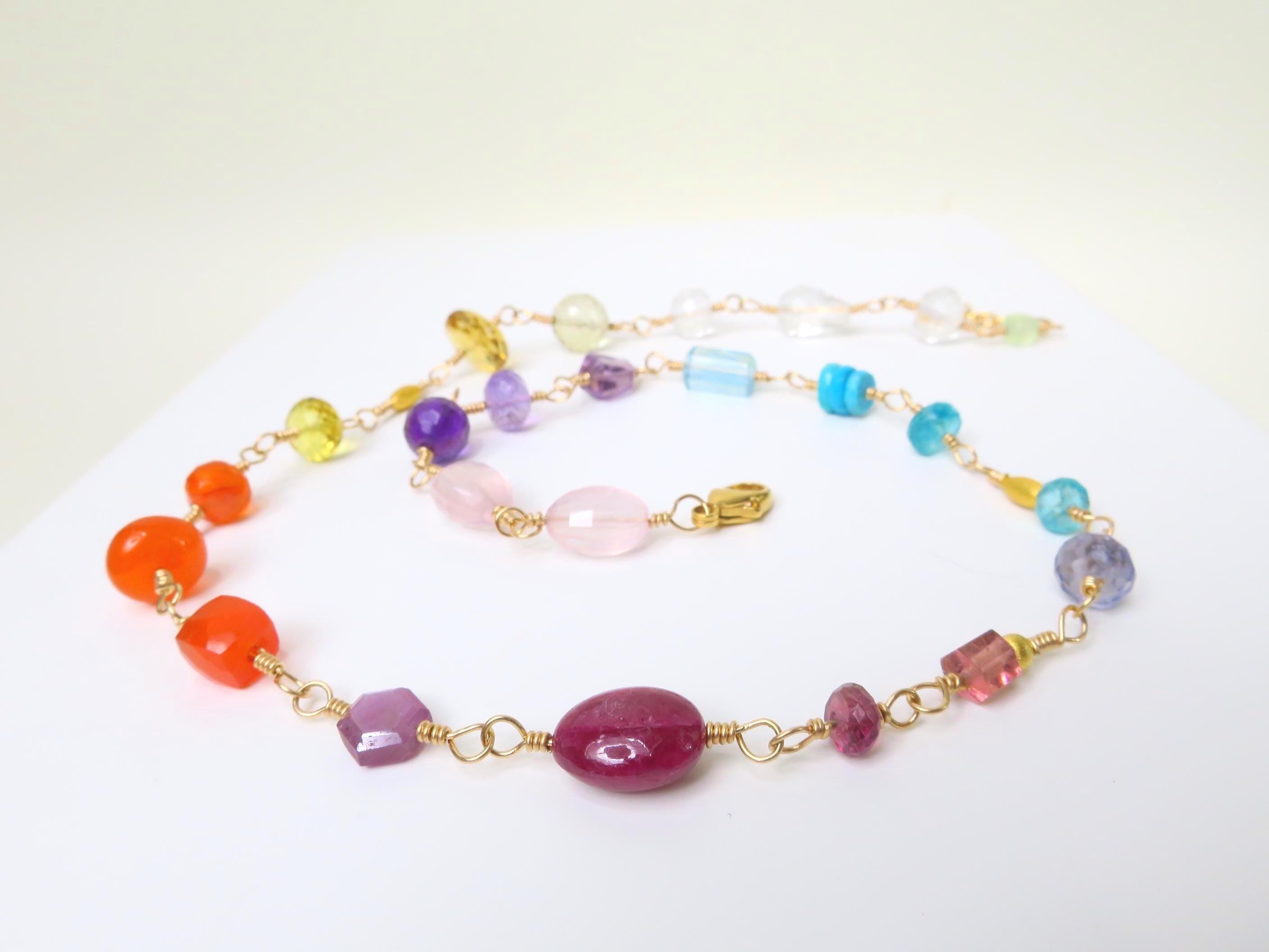 Rosenkranz Kette mit bunten Edelsteinen Gold filled Rosary Halskette AAA Qualität