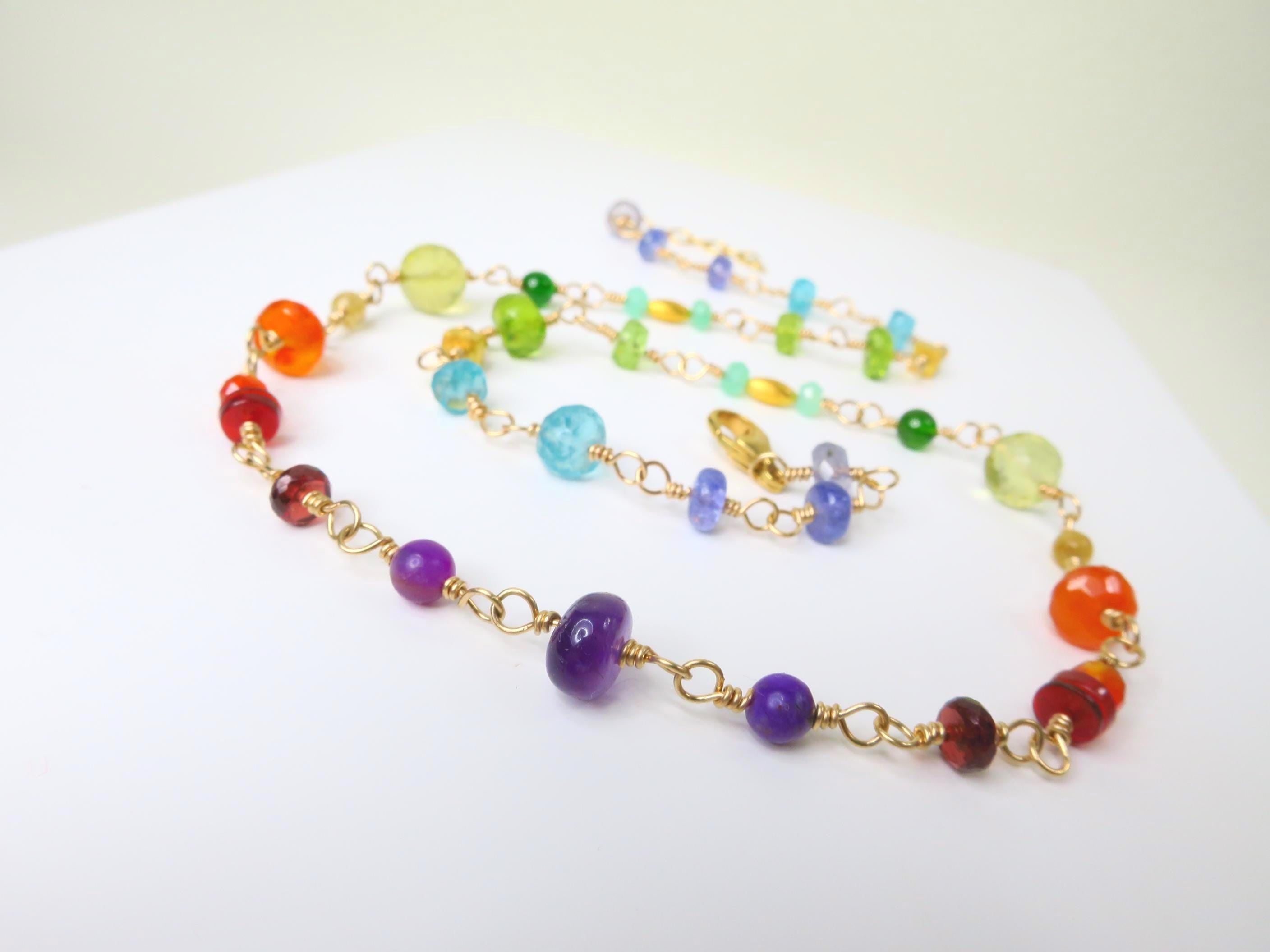 Rosenkranz Kette mit bunten Edelsteinen Gold filled Rosary Halskette AAA Qualität