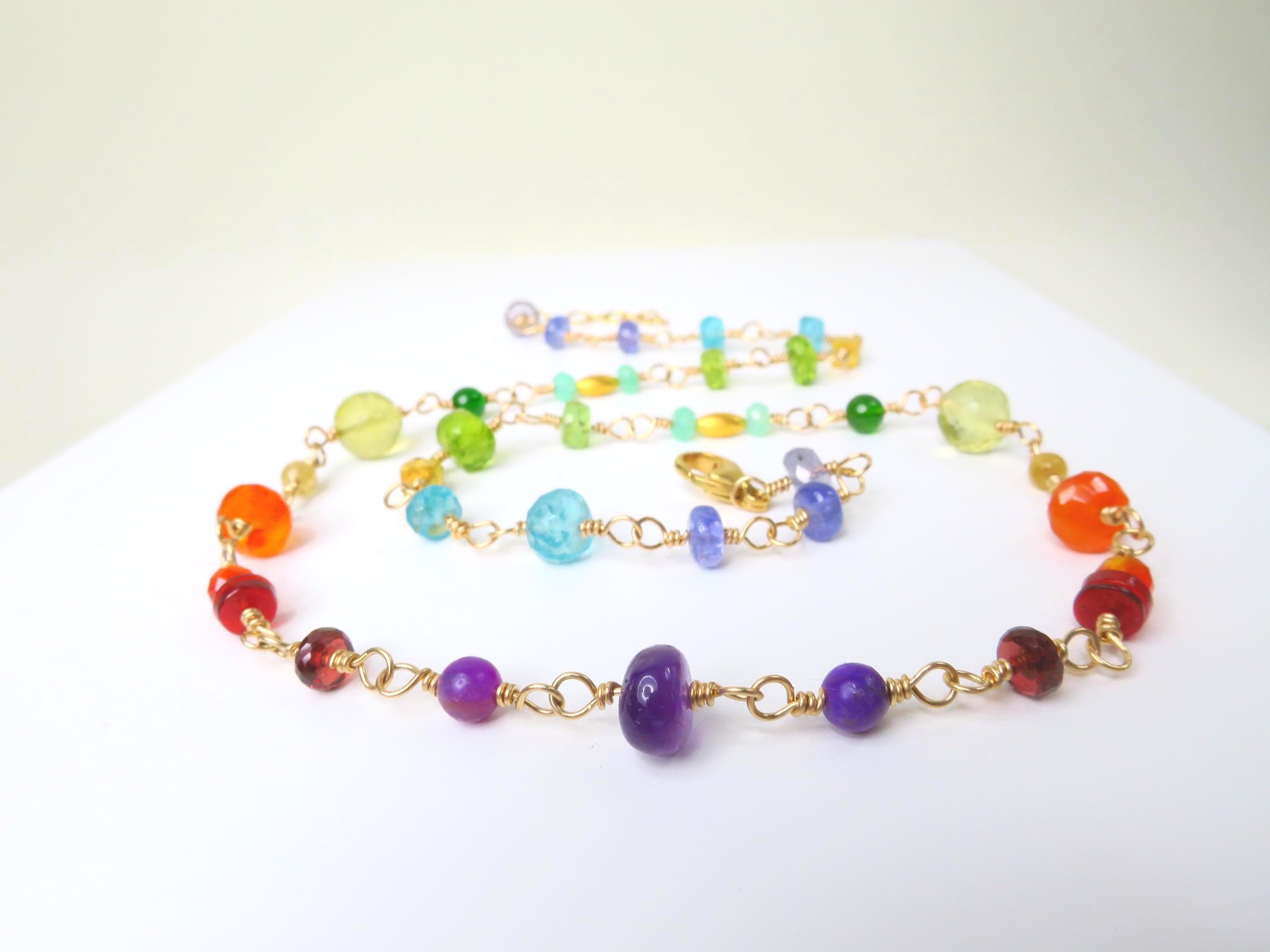 Rosenkranz Kette mit bunten Edelsteinen Gold filled Rosary Halskette AAA Qualität