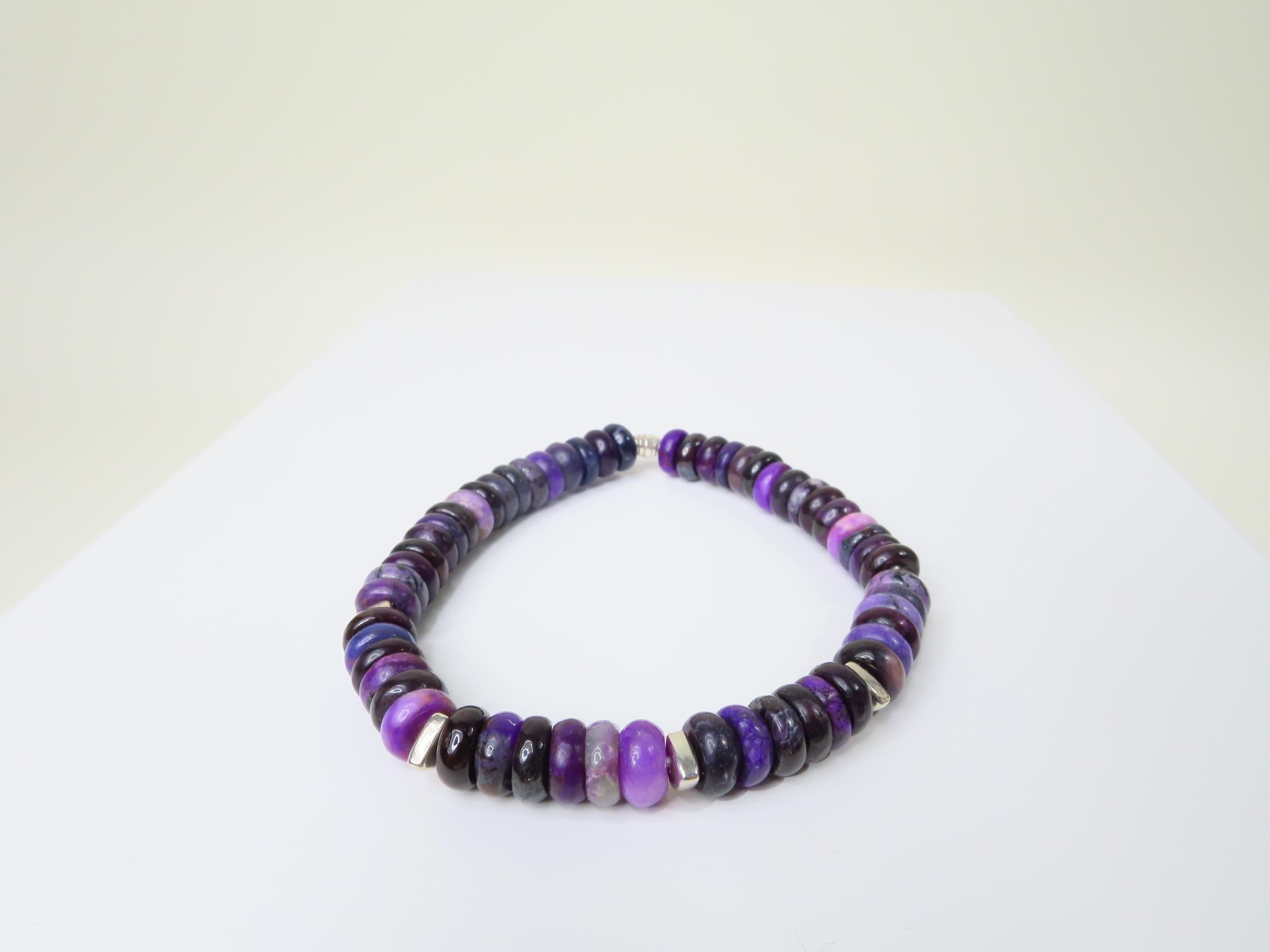 Sugilith Armband Silber elastisch für Herren und Damen