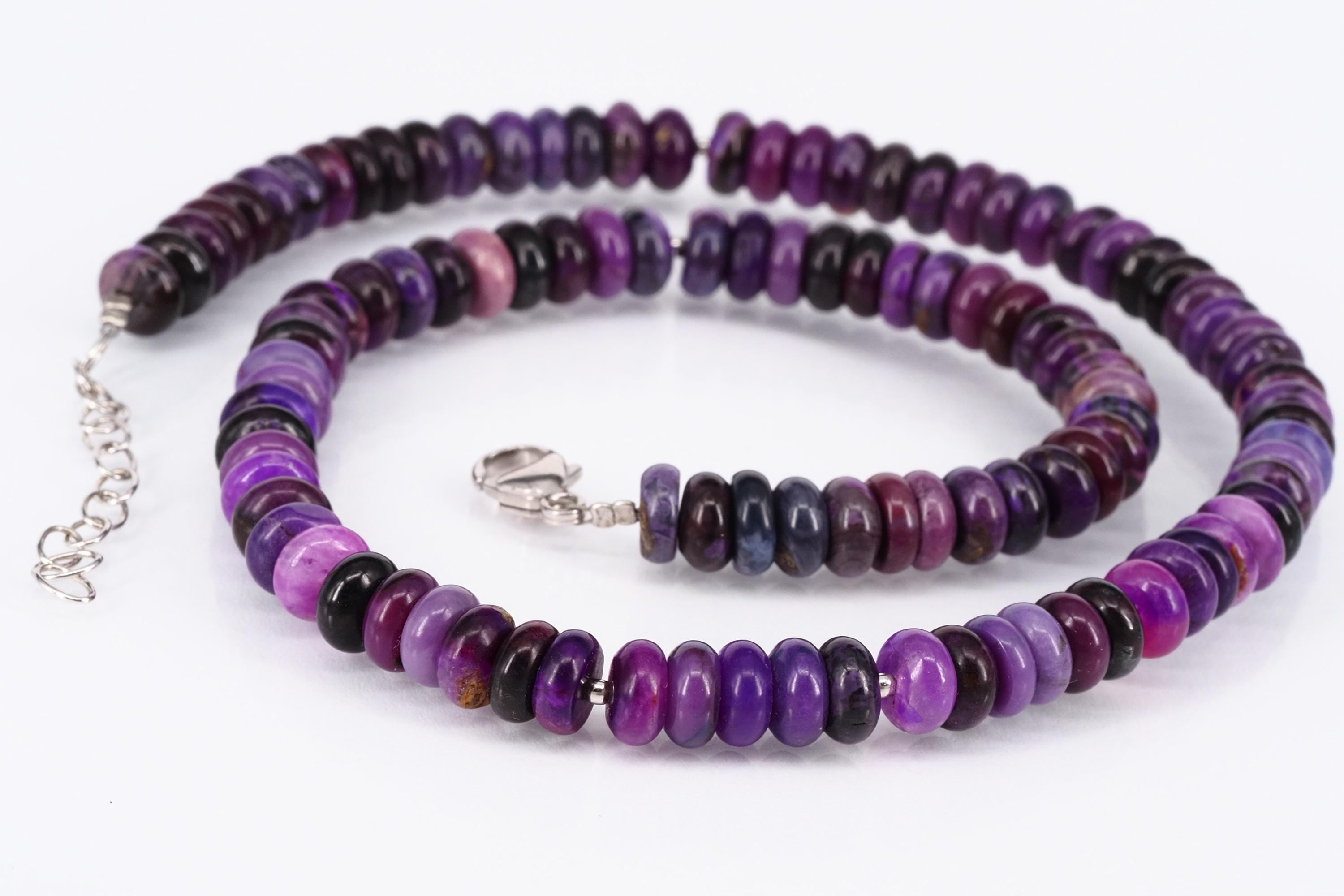 Echte Sugilith Kette - Edelsteinkette mit Sterling Silber