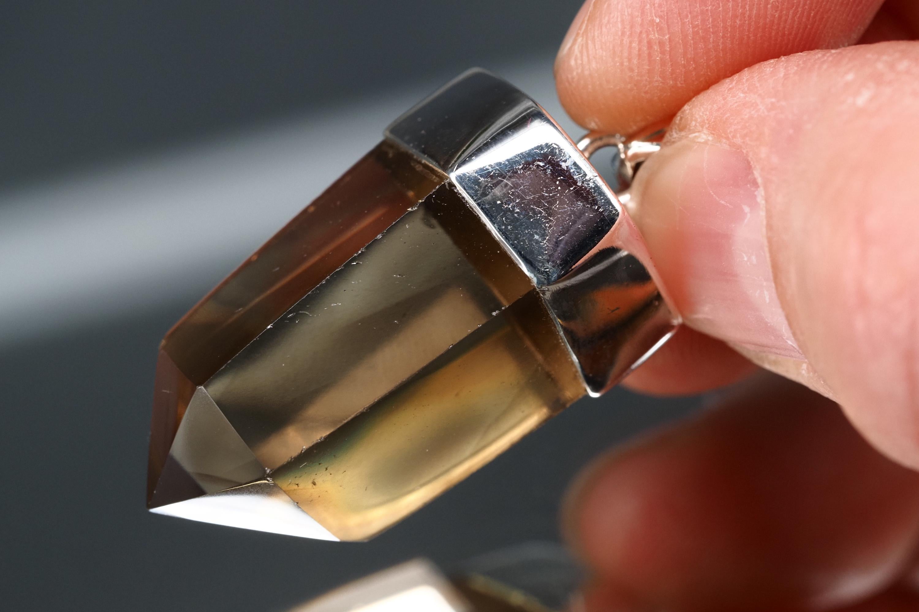 Rauchquarz Sterling Silber Anhänger Länge mit Öse 38mm