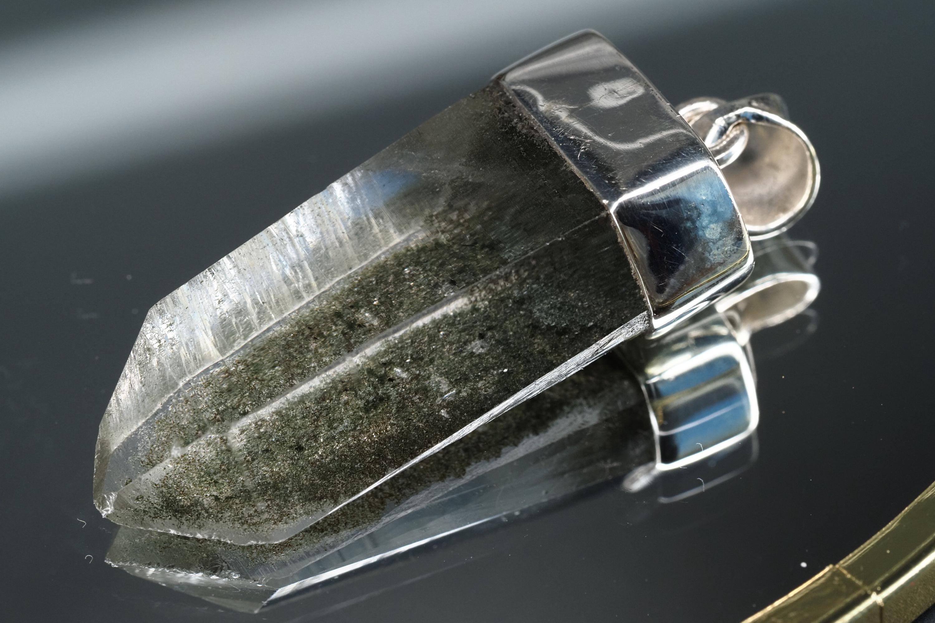 Bergkristall Aktinolith Anhänger Silber Österreich 43mm