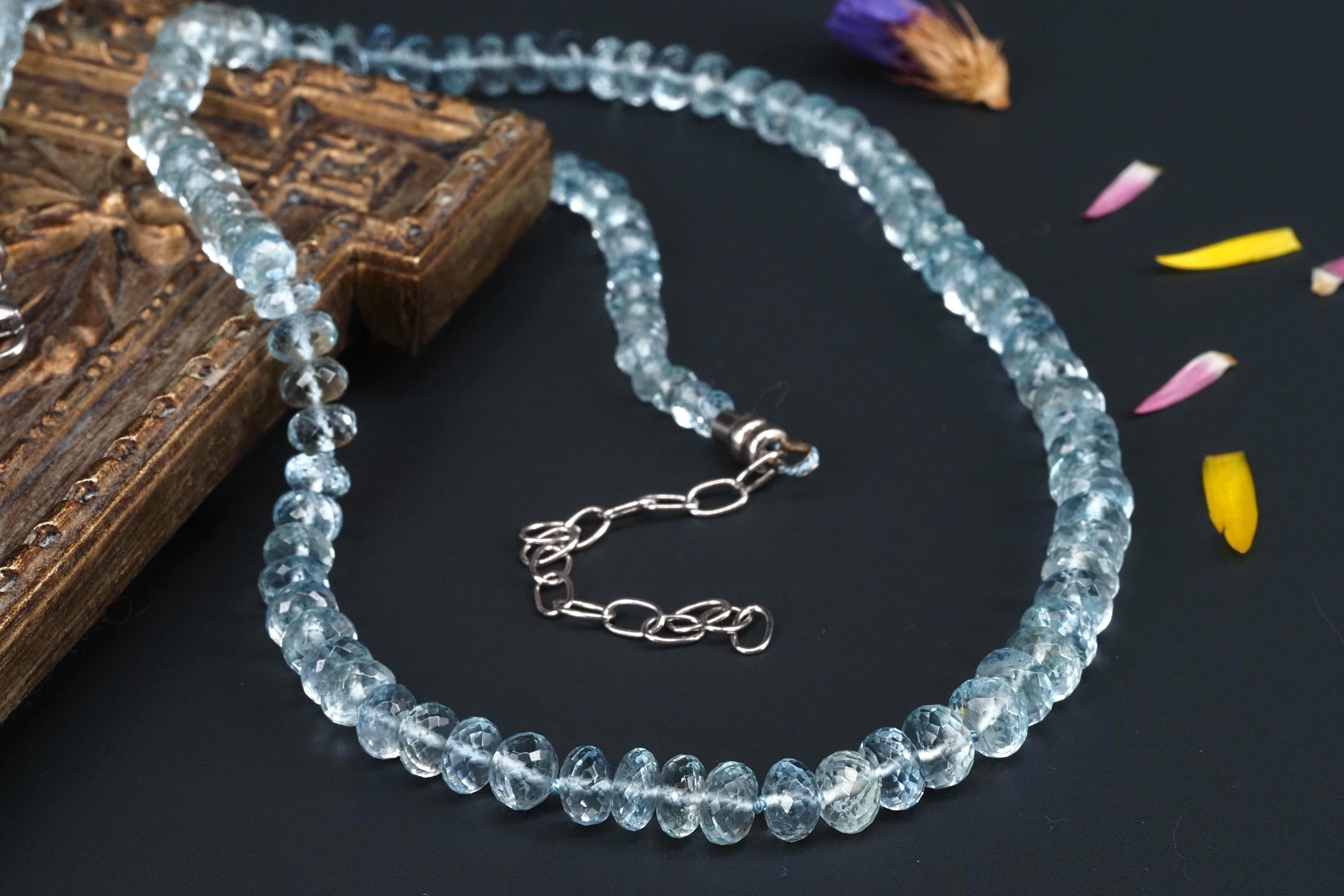 Aquamarin Kette Natur Edelstein Perlen Collier Silber