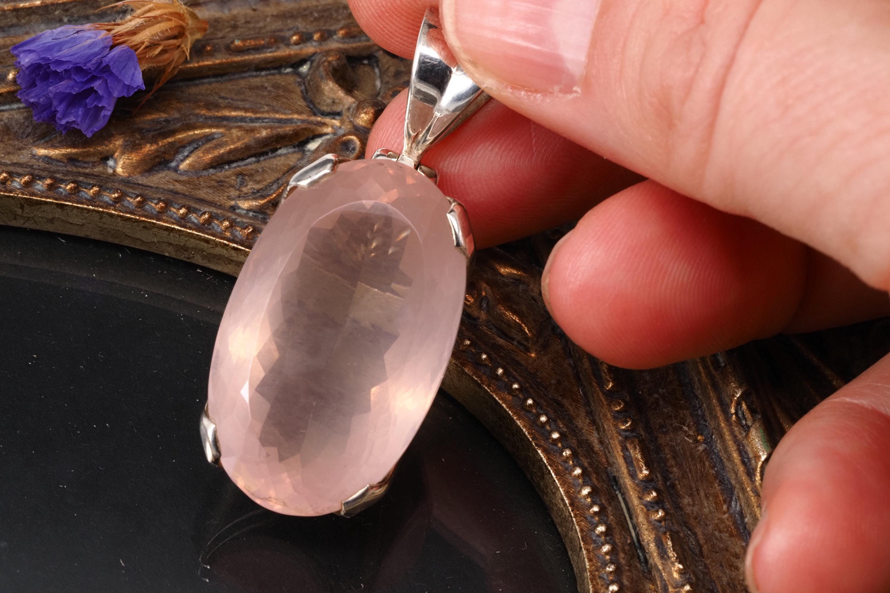 Klarer Rosenquarz Anhänger 925 Silber Kettenanhänger