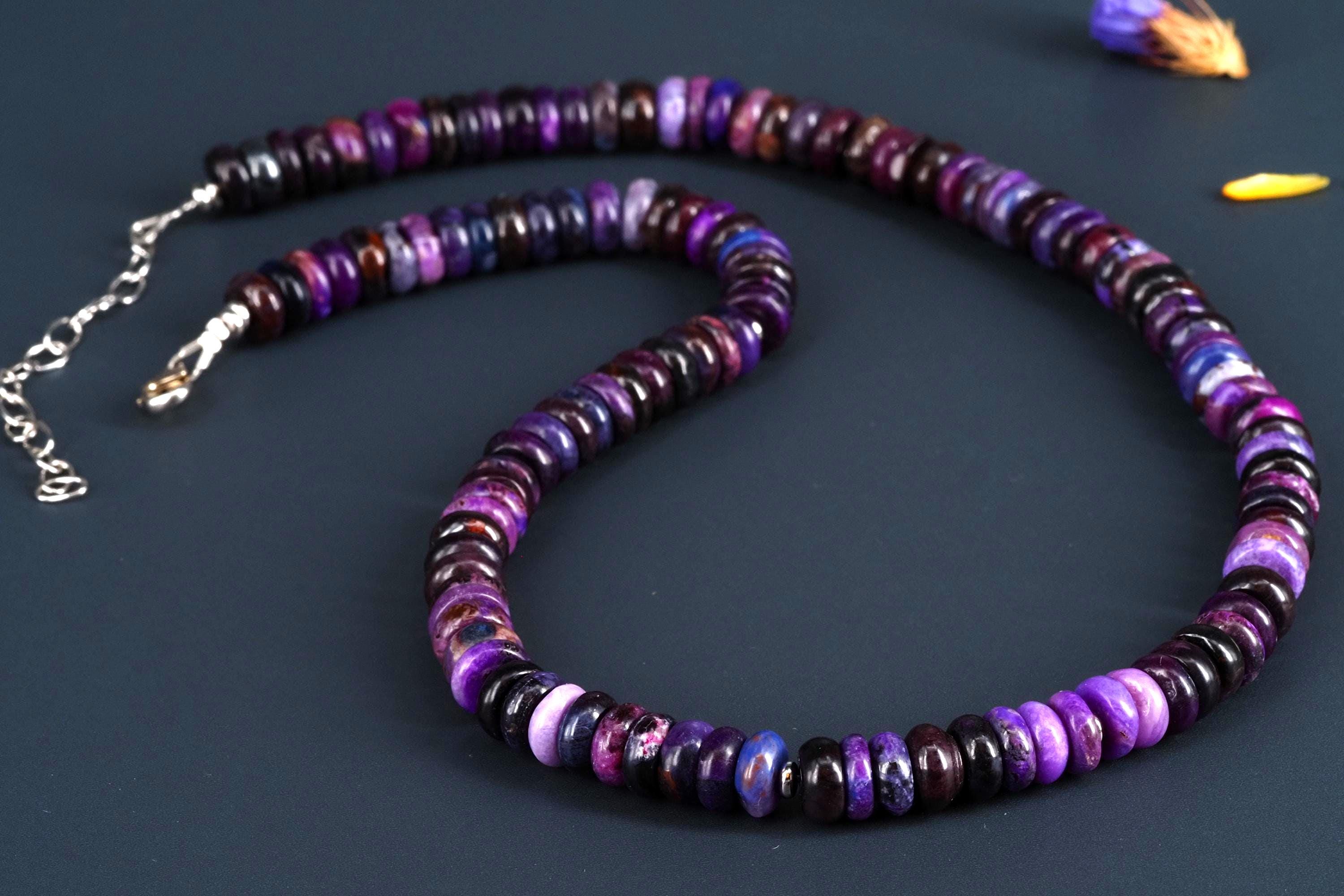 Sugilith Kette Silber lila 45,5cm echte Edelsteinkette