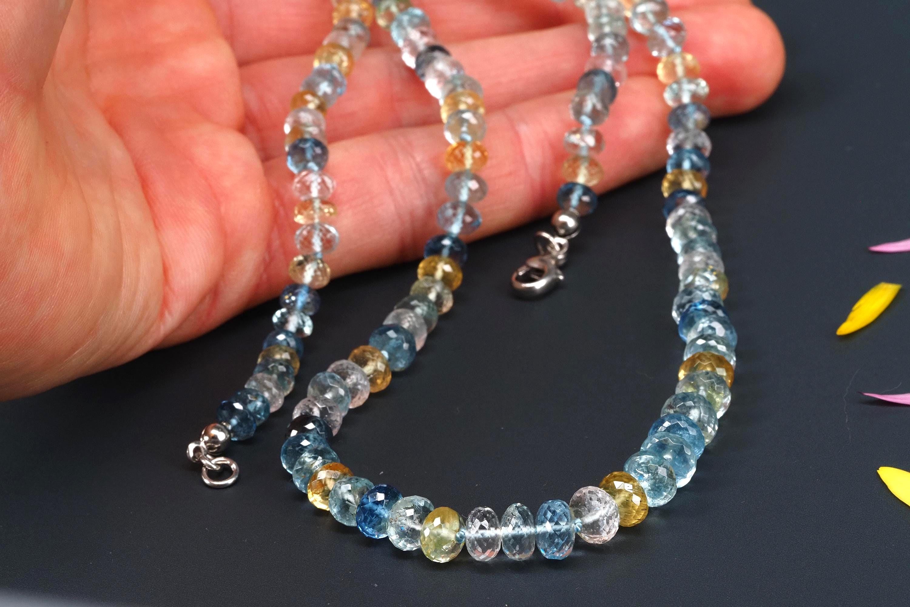 Aquamarin Morganit Heliodor Beryl Kette blau rosa gelb