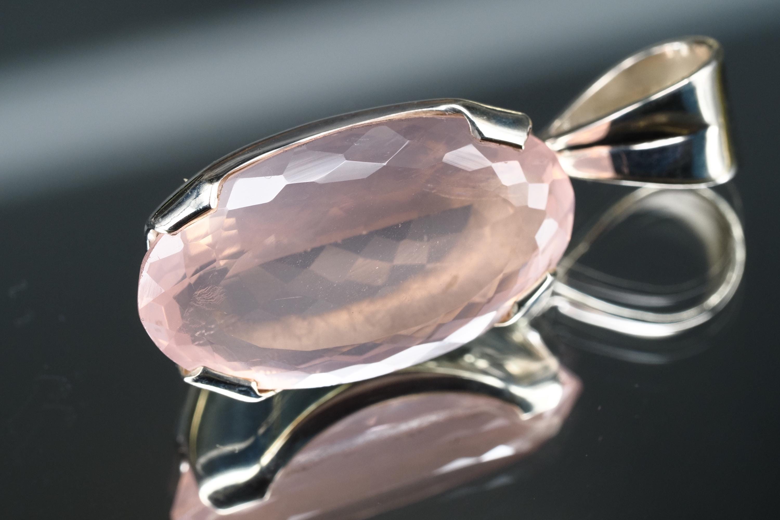 Rosenquarz Anhänger 100% Natur Edelstein 925 Sterling Silber