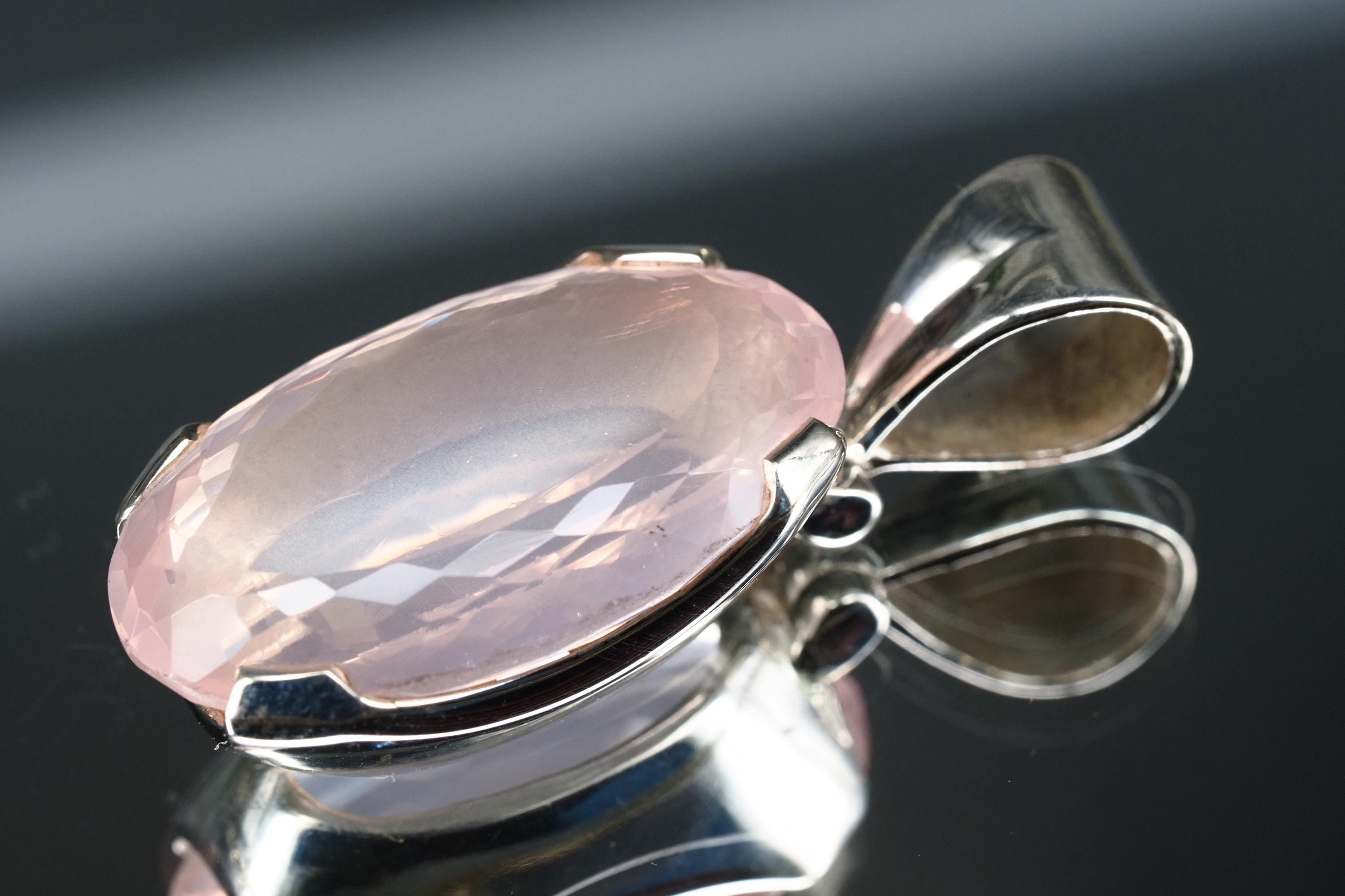 Rosenquarz Anhänger 100% Natur Edelstein 925 Sterling Silber