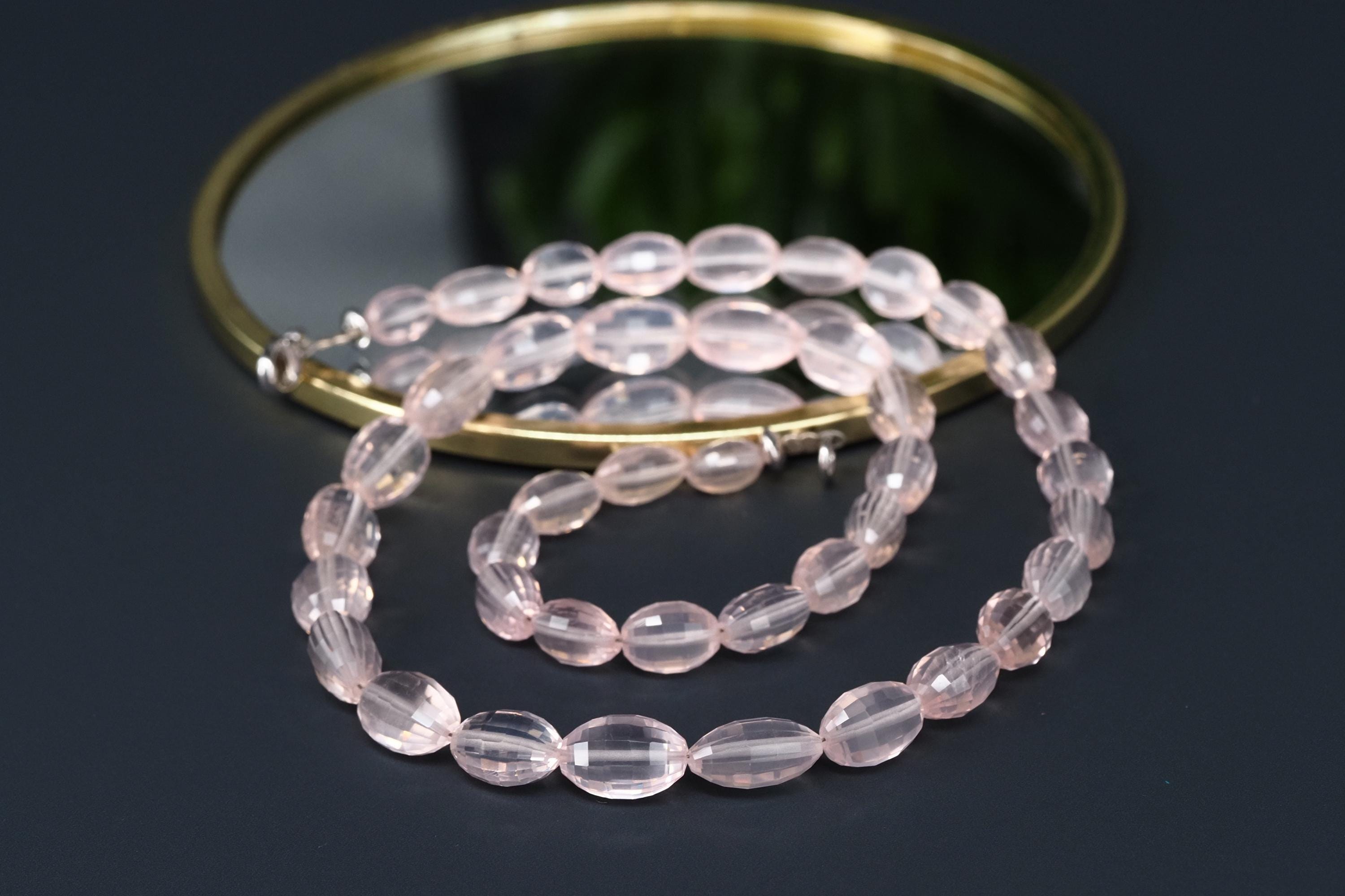 Top Rosenquarz Kette mit Sterling Silber Verschluss