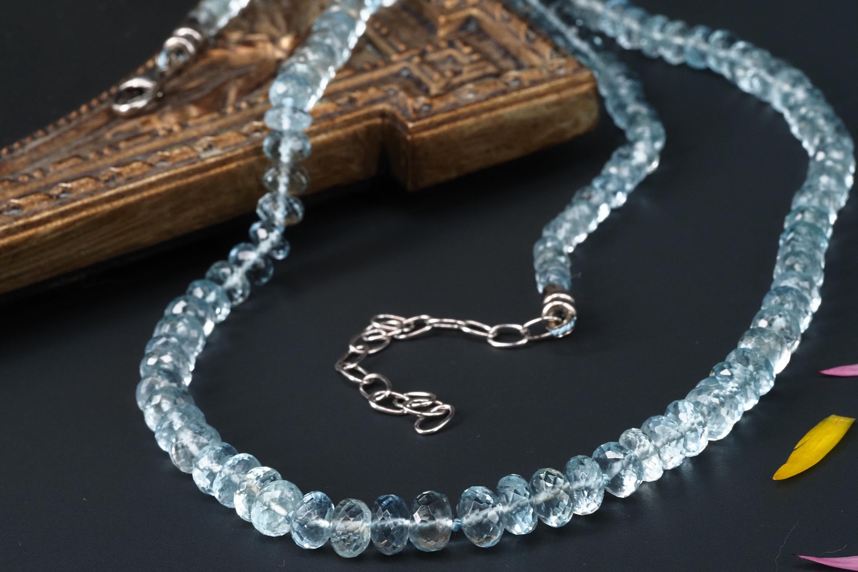 Aquamarin Kette Natur Edelstein Perlen Collier Silber