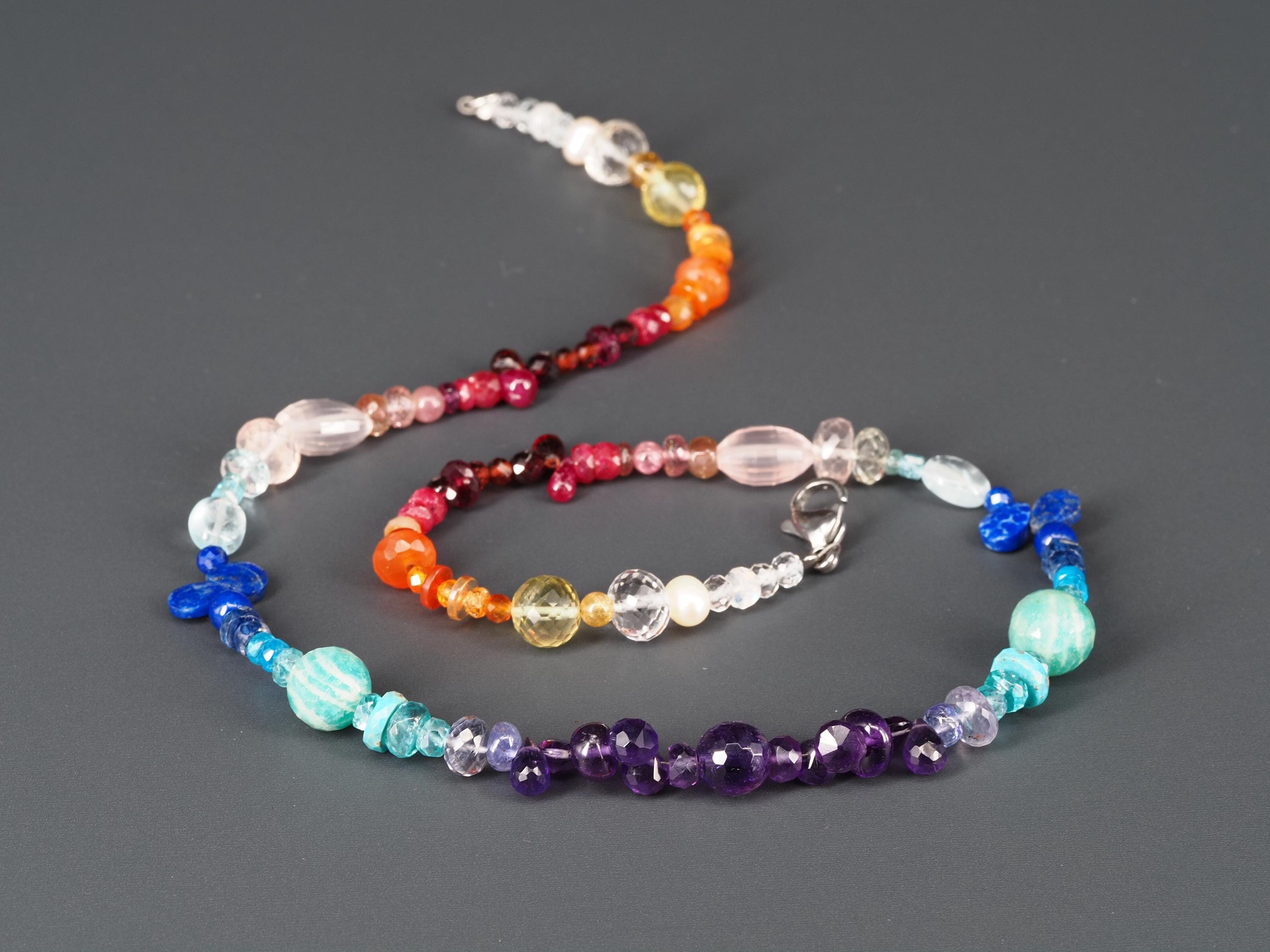 Bunte Edelstein Kette Länge 44cm Chakra Halskette