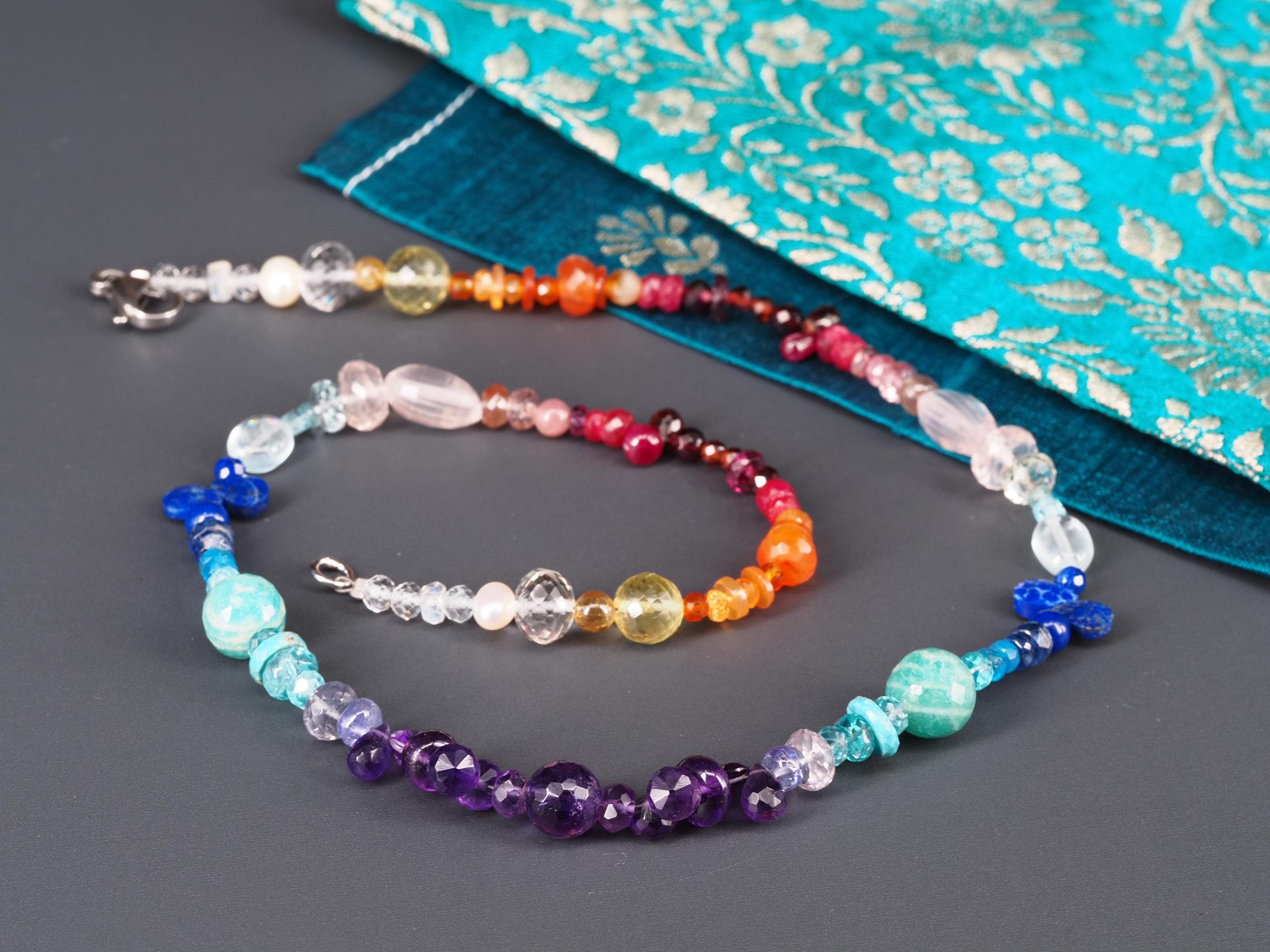 Bunte Edelstein Kette Länge 44cm Chakra Halskette