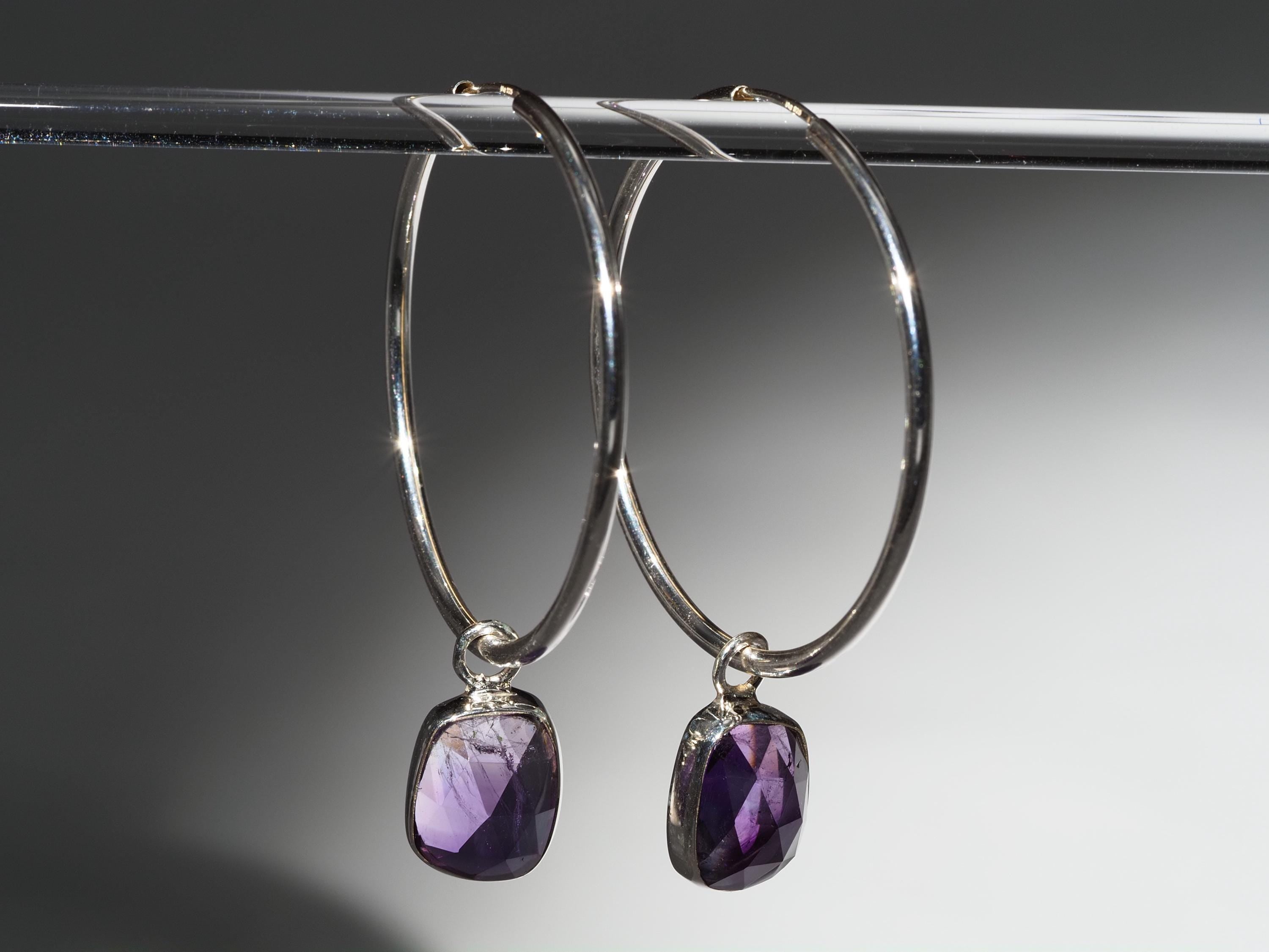 Amethyst Silber Creolen Ohrringe rose cut Edelsteinen