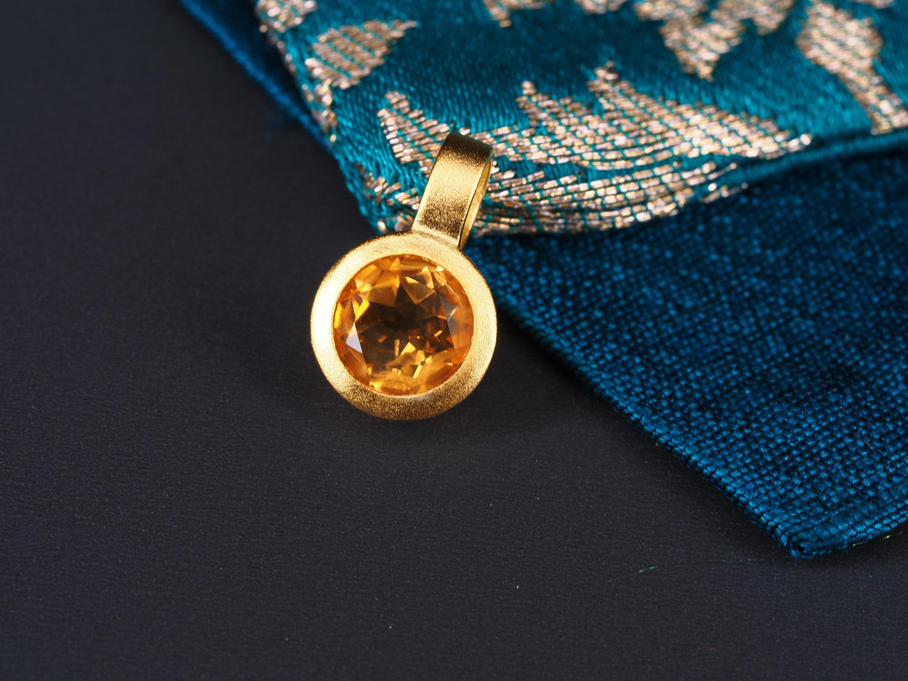 Citrin Anhänger Sterling Silber vergoldet zart