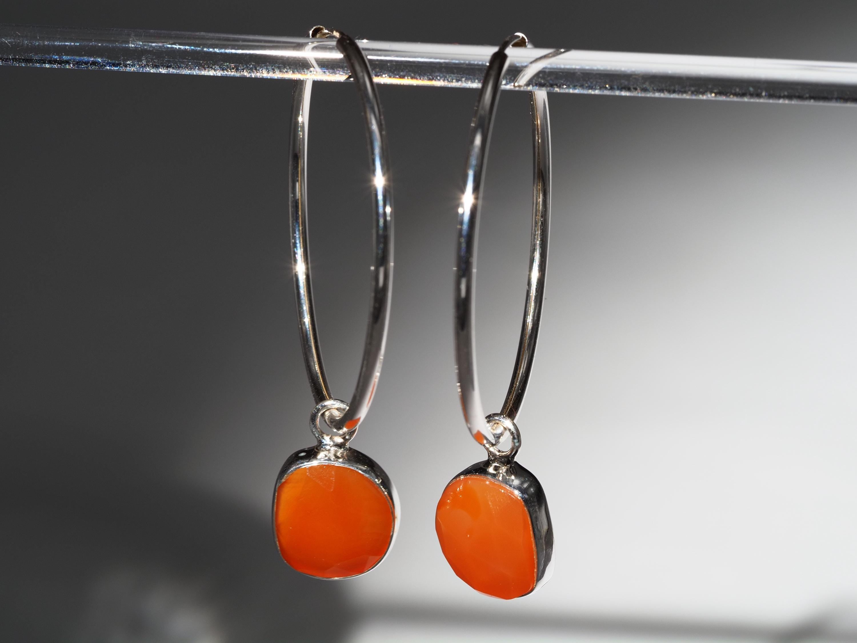 Karneol Silber Creolen elegante Ohrringe mit orangen Edelsteinen