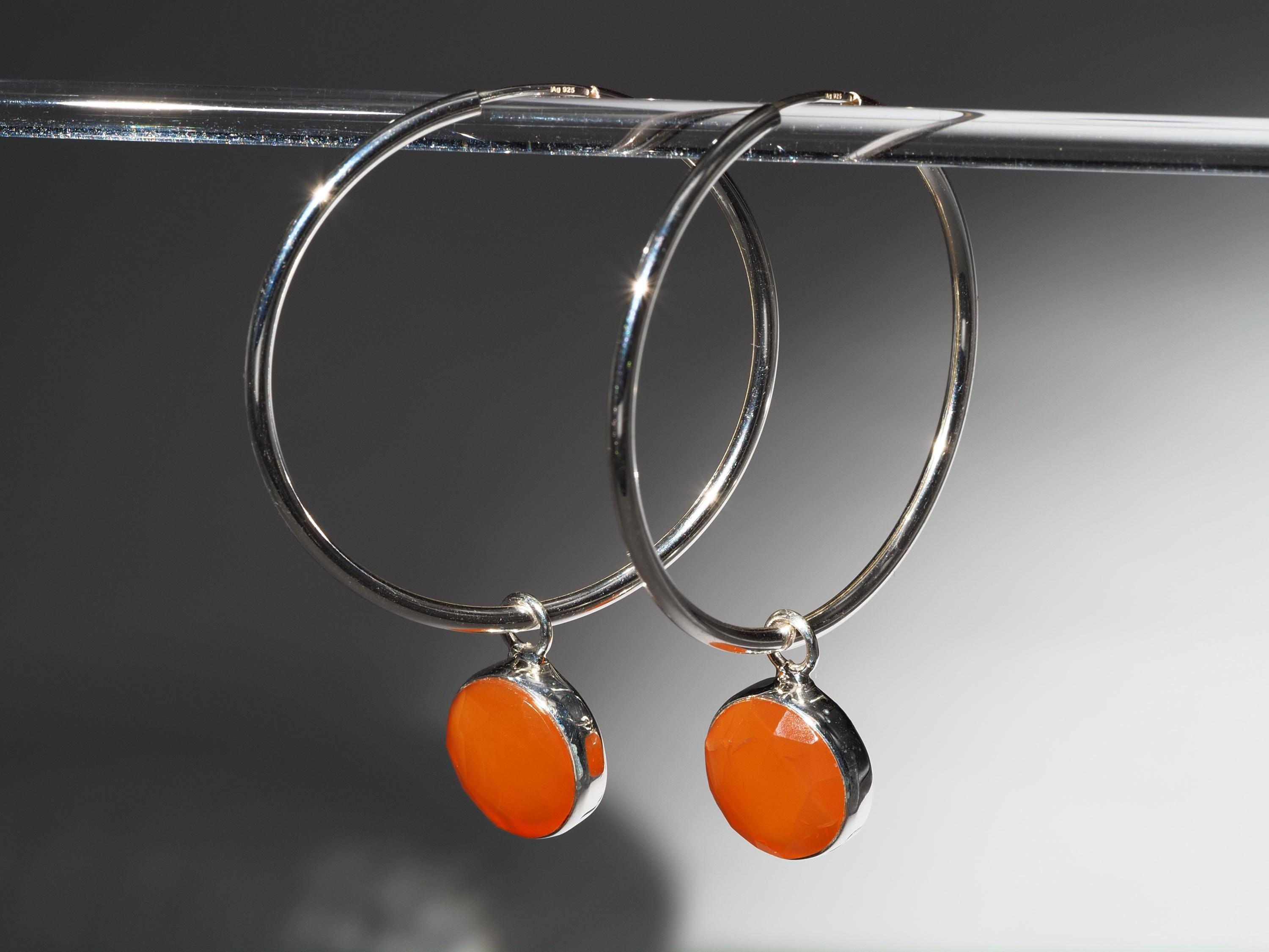 Karneol Silber Creolen Ohrringe mit orangen Edelsteinen