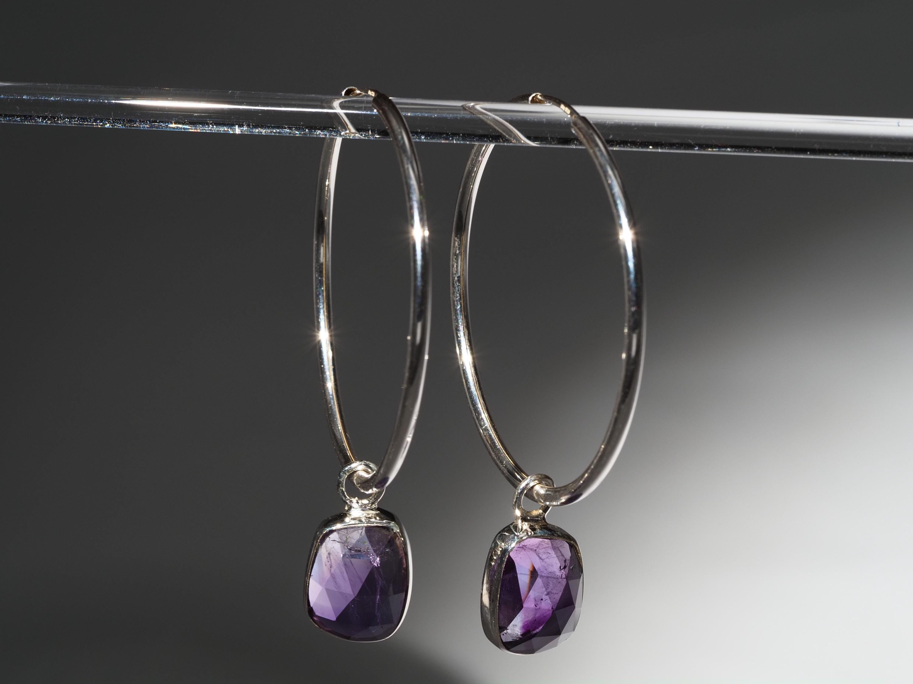 Amethyst Silber Creolen Ohrringe rose cut Edelsteinen