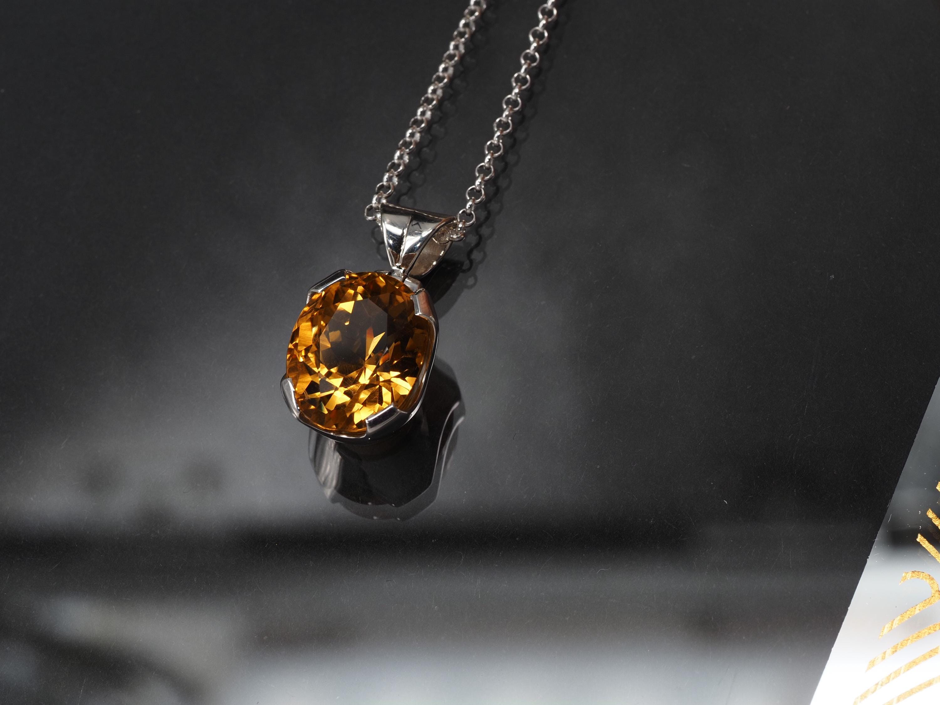 Citrin Anhänger gefasst in 925 Sterling Silber gelb